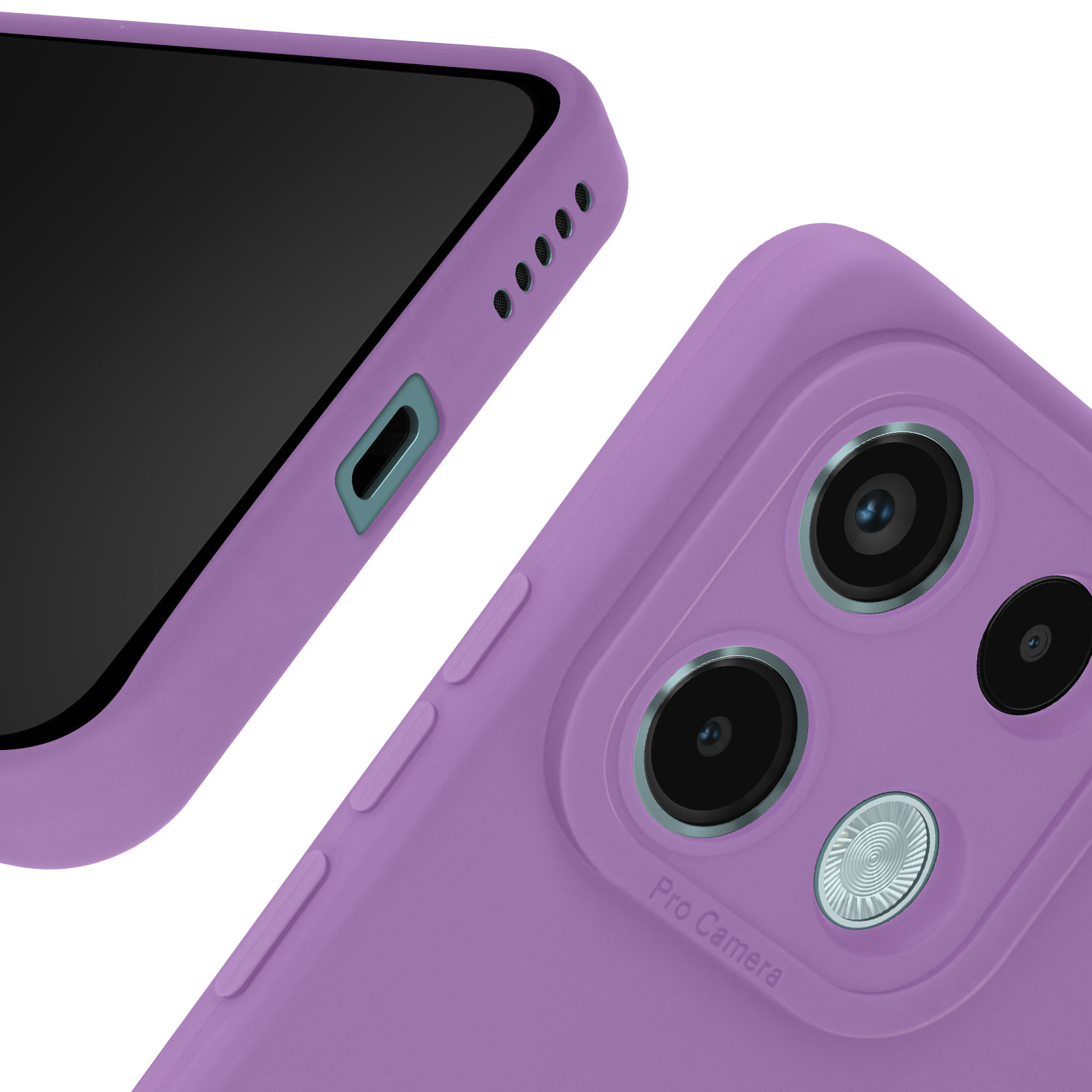 Custodia viola per telefono con obiettivi e schermo.