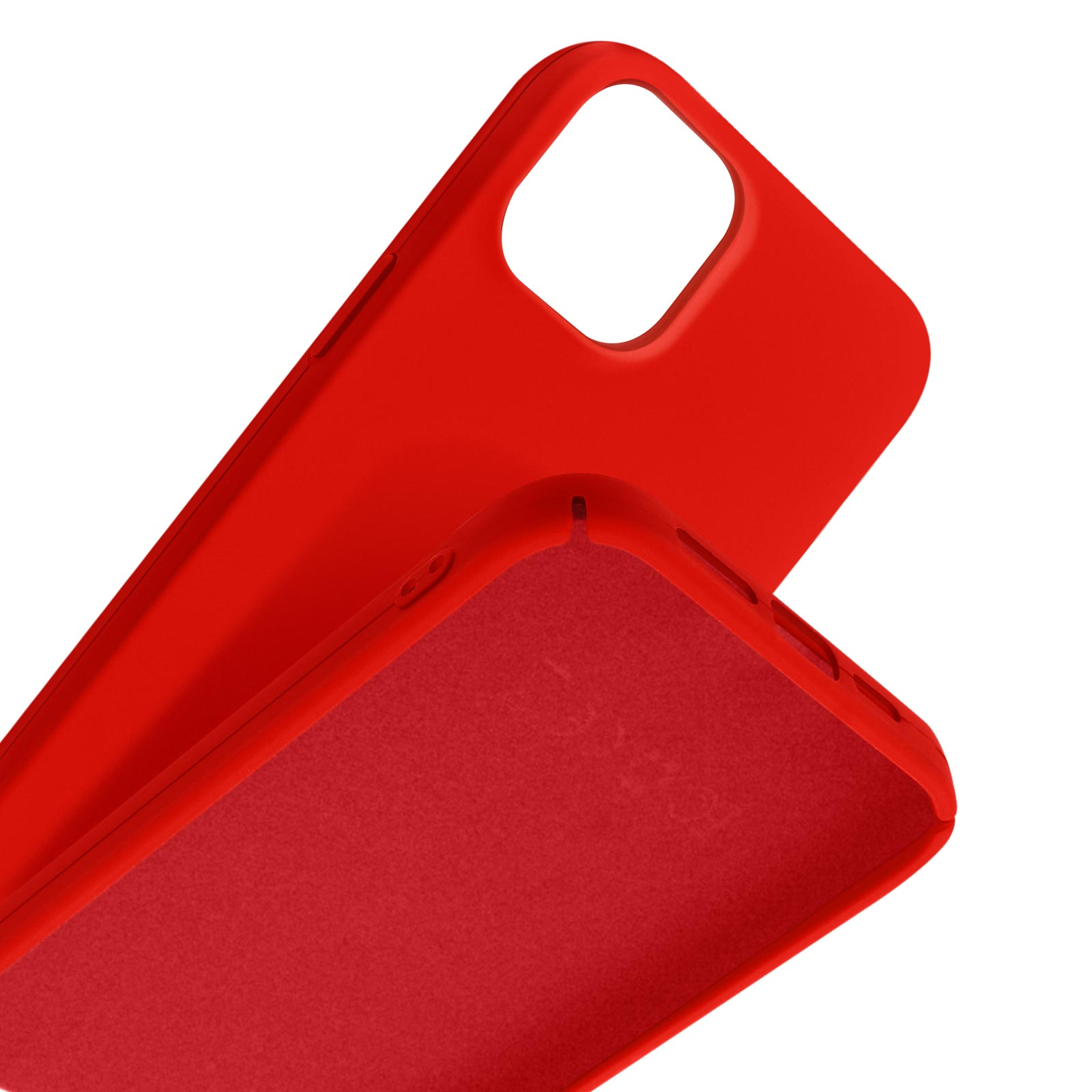 Twee rode telefoonhoesjes met een fluweelzachte binnenkant, één ligt op de ander.