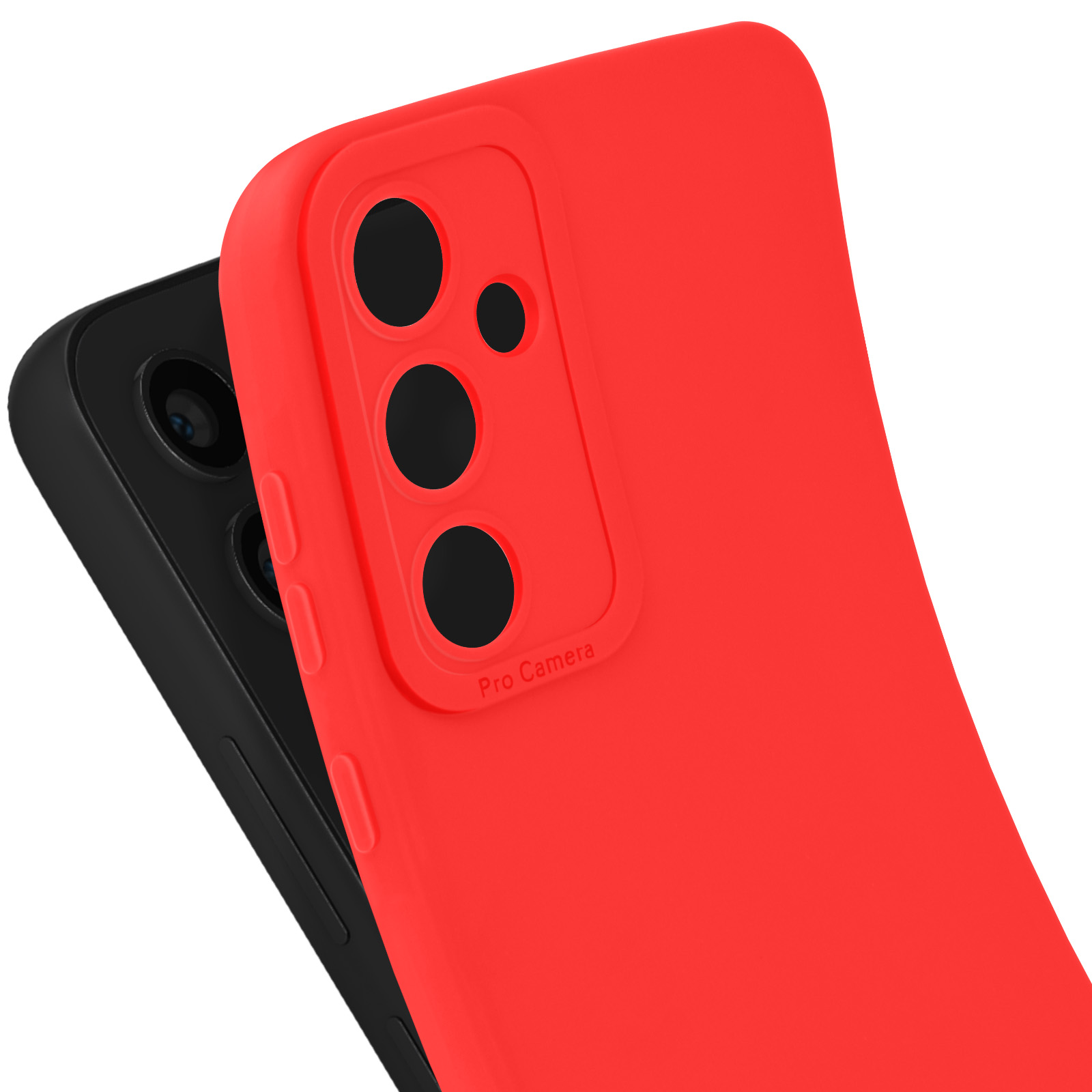 Deux coques de téléphone, une rouge et une noire, sur fond blanc.