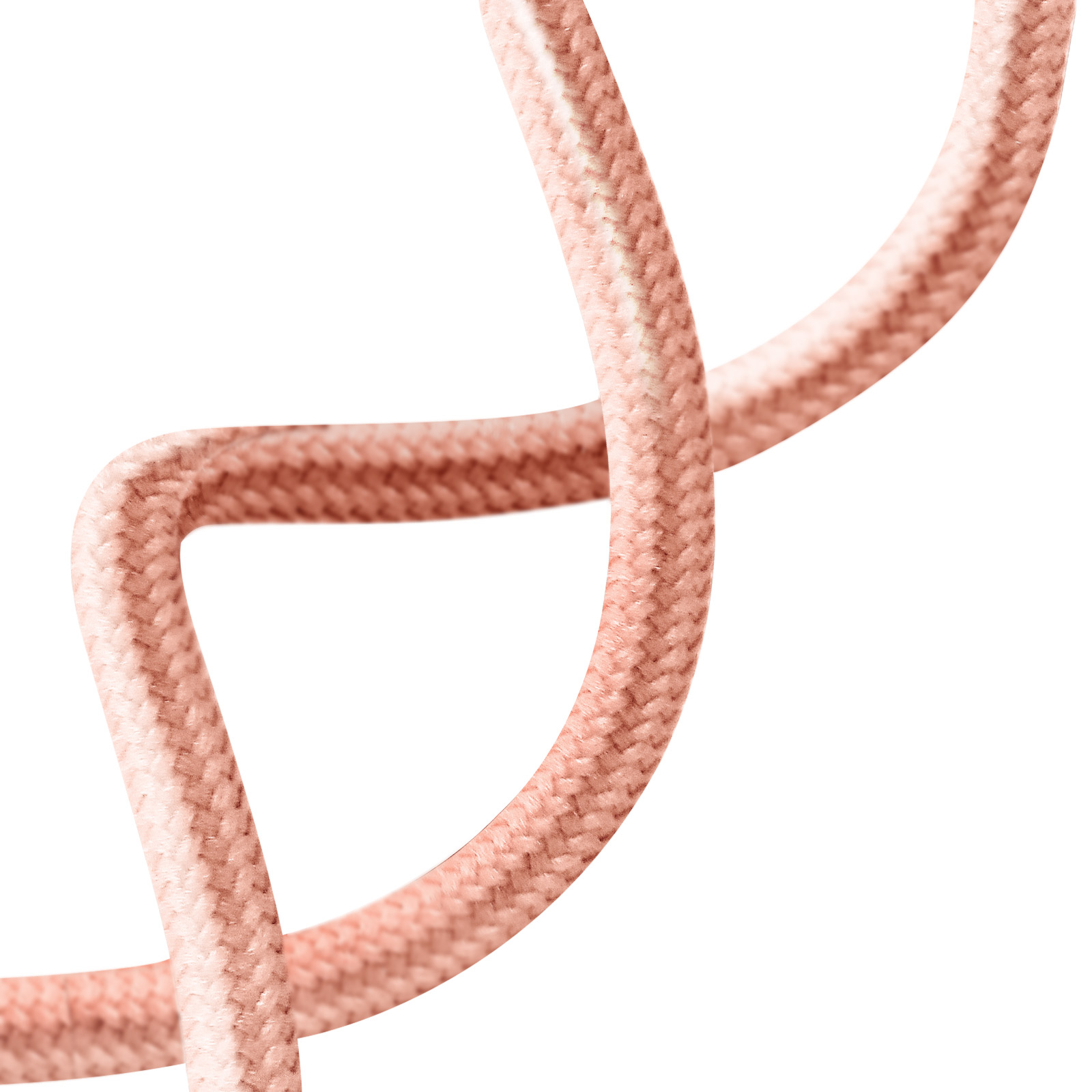 Une corde tressée corail est tordue en forme incurvée.