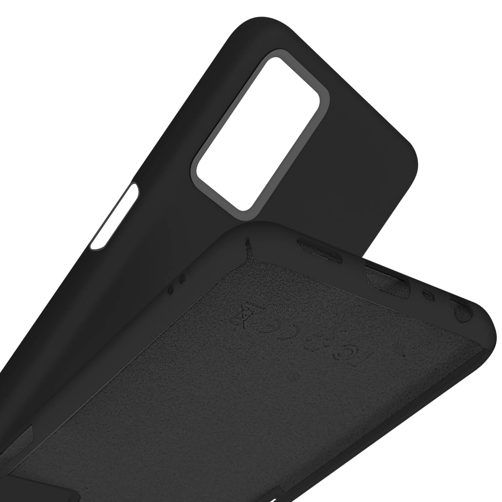 Coque de téléphone noire avec découpe pour appareil photo et doublure intérieure douce.