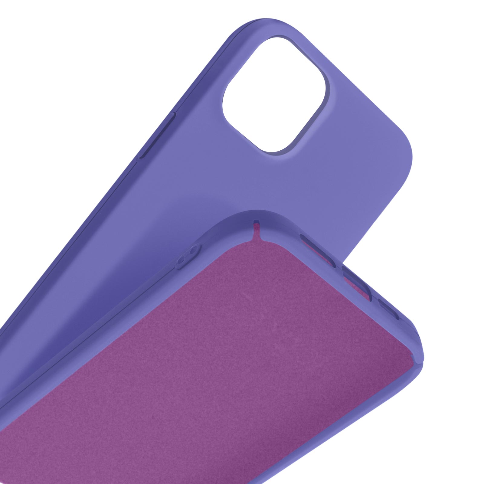 Coque de téléphone violette avec intérieur violet sur fond blanc.