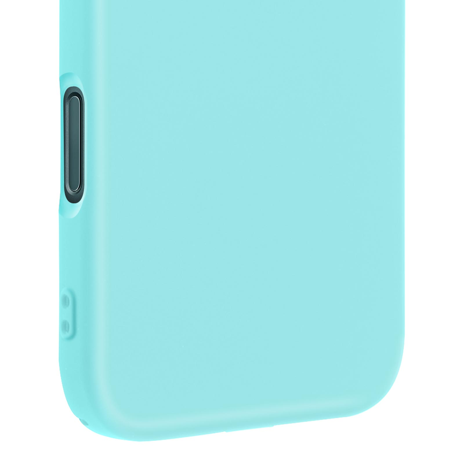 Coque de téléphone turquoise avec deux boutons sur le côté.