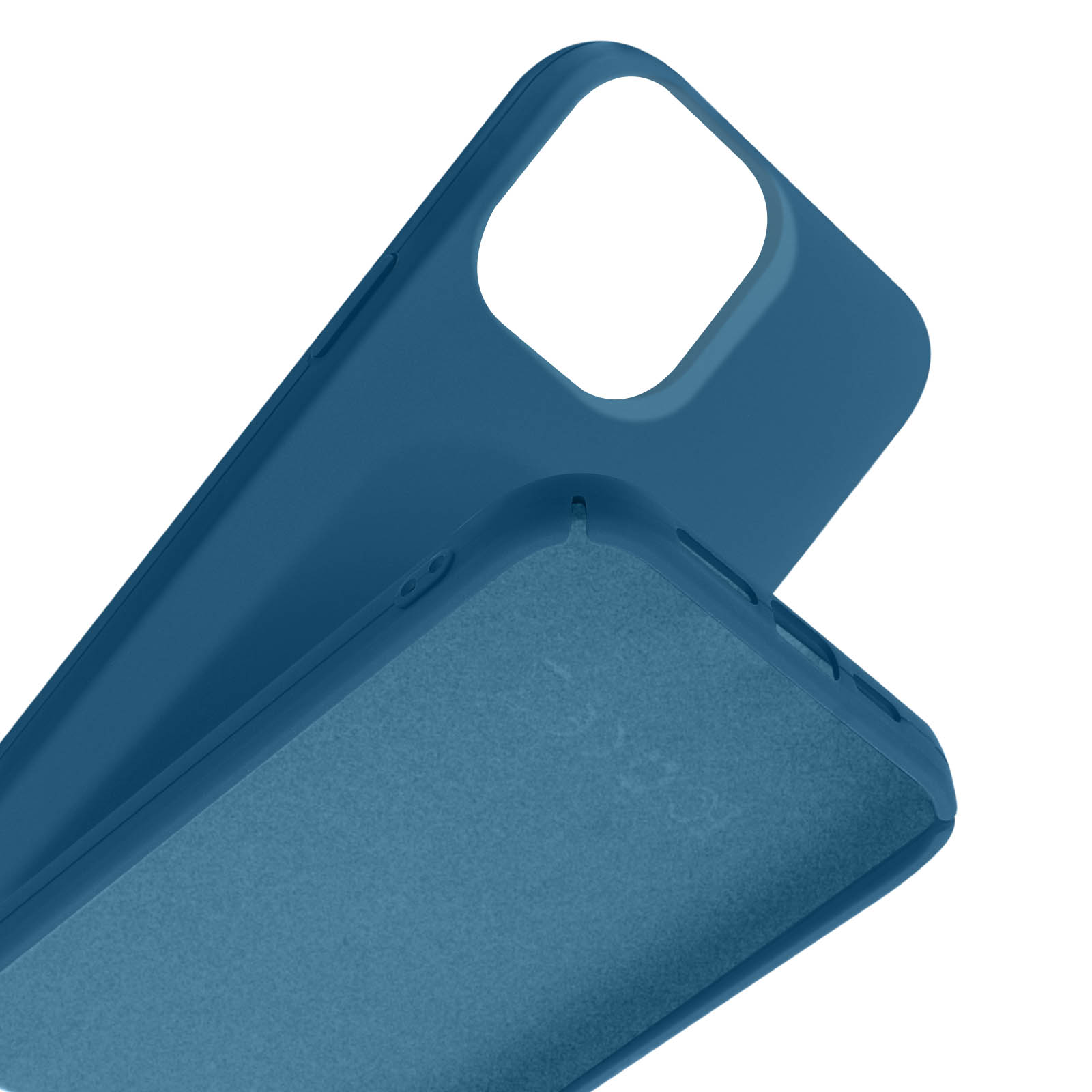Coque de téléphone bleu foncé avec intérieur velouté.