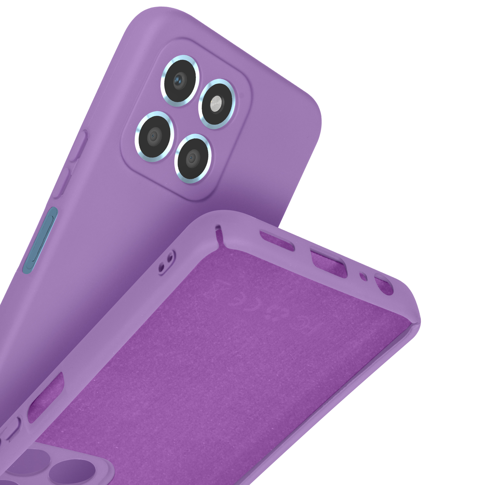 Coque de téléphone violette avec quatre objectifs photo.