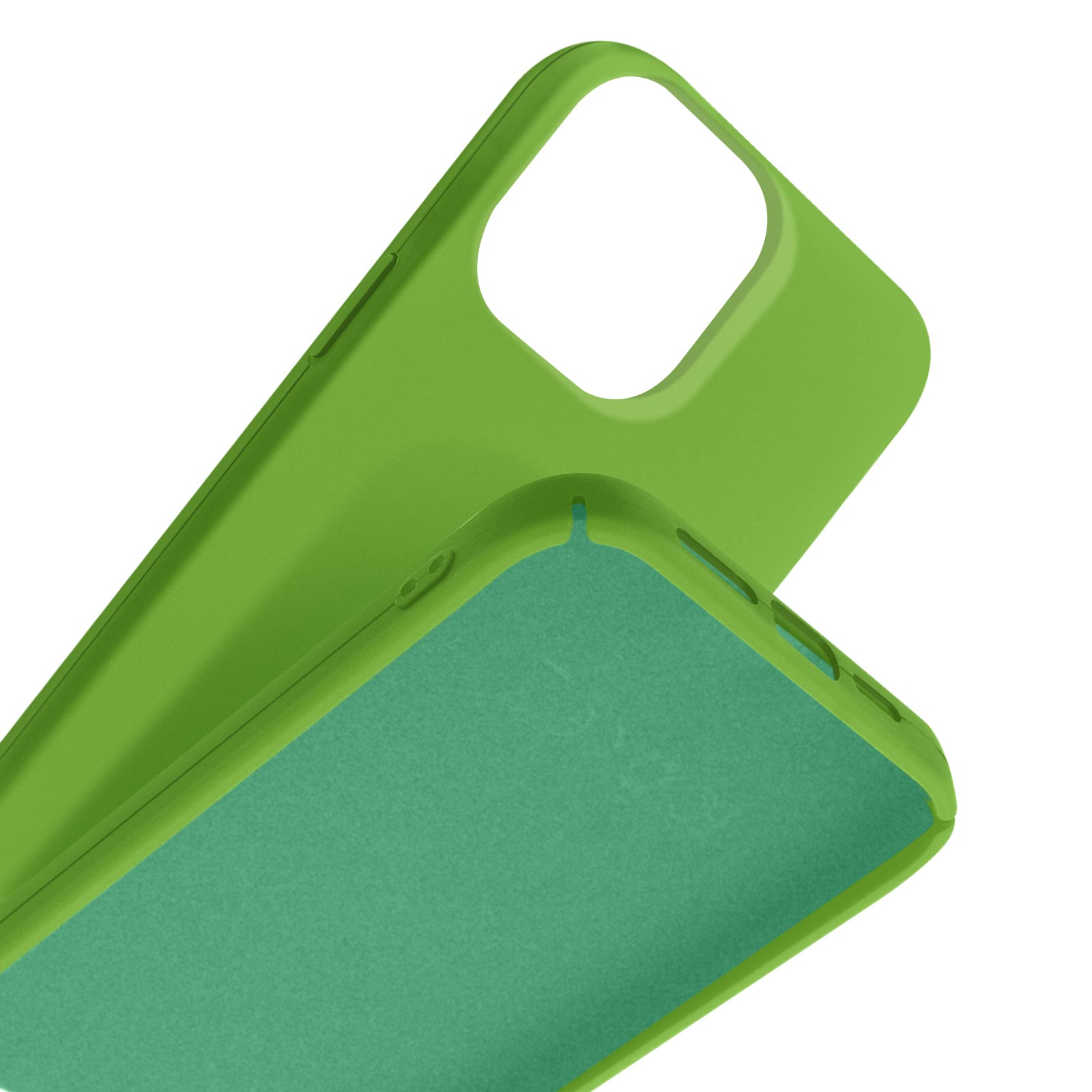Deux coques de téléphone vertes avec découpe pour appareil photo.