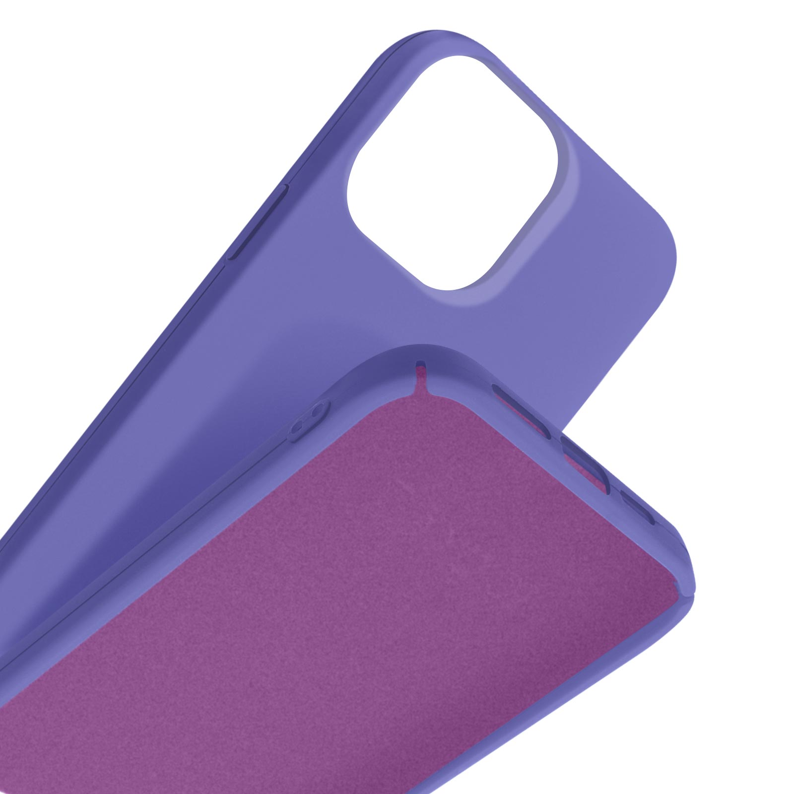 Étui de téléphone violet avec intérieur violet, vue rapprochée.