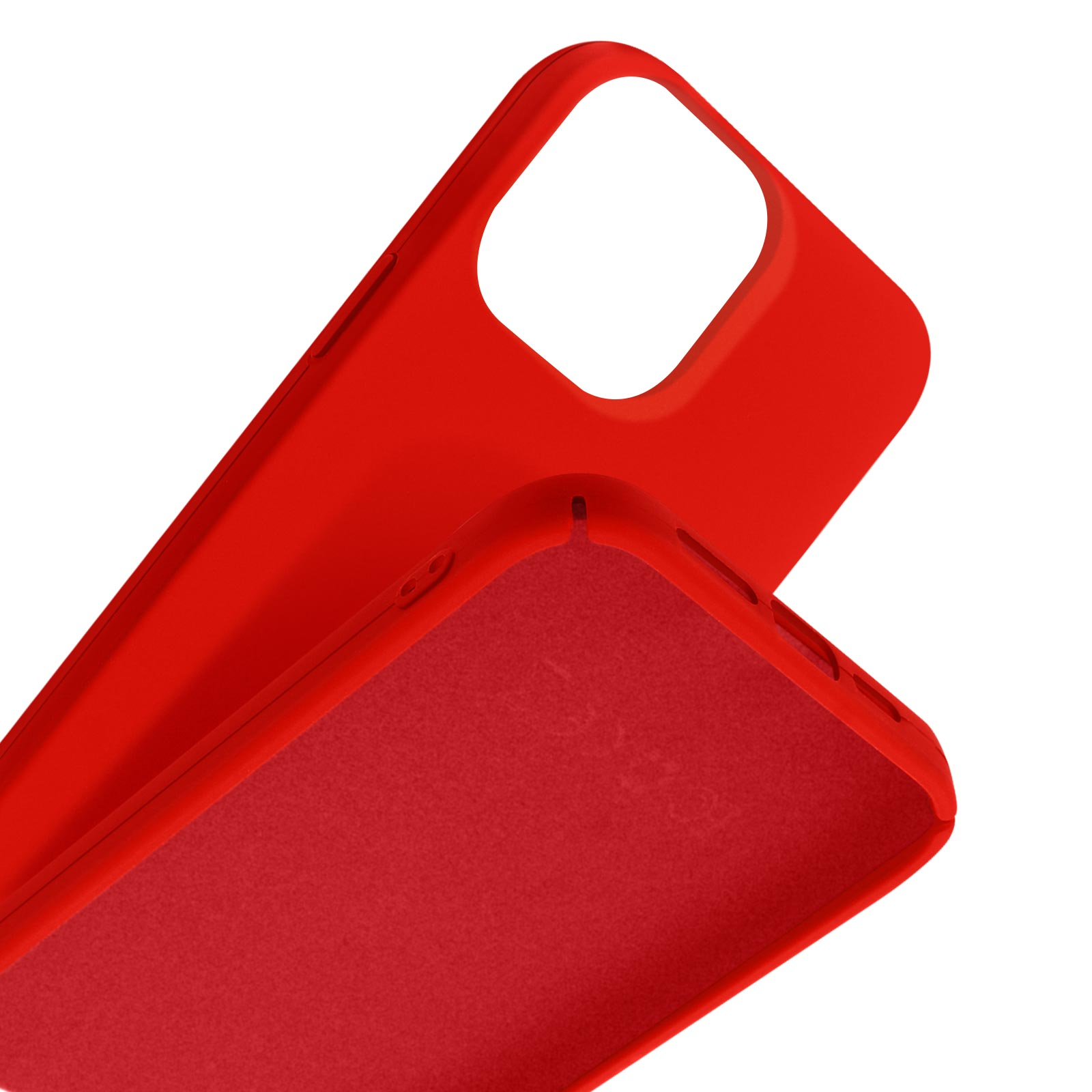 Twee rode siliconen telefoonhoesjes schuin gezien tegen een witte achtergrond.