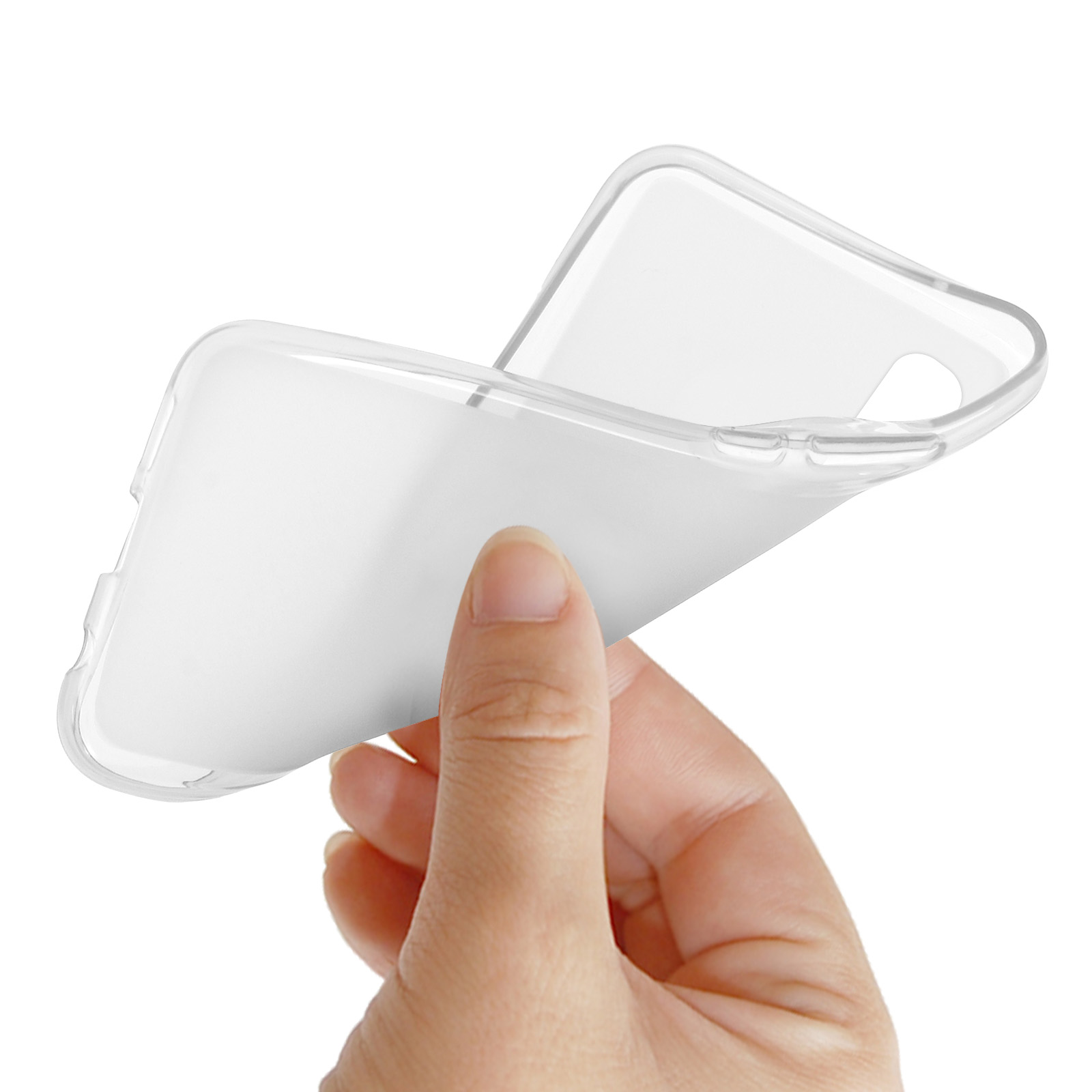 Una mano tiene una cover trasparente per telefono.