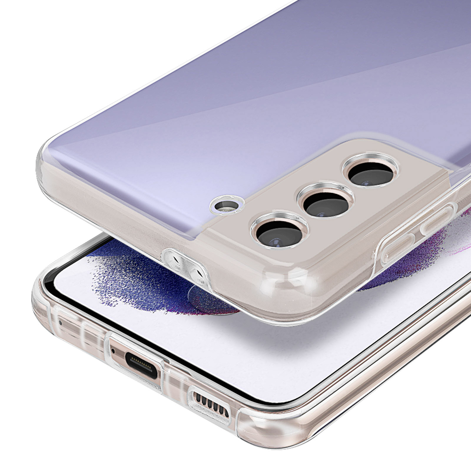 Custodia trasparente con triplo ritaglio fotocamera, su smartphone.