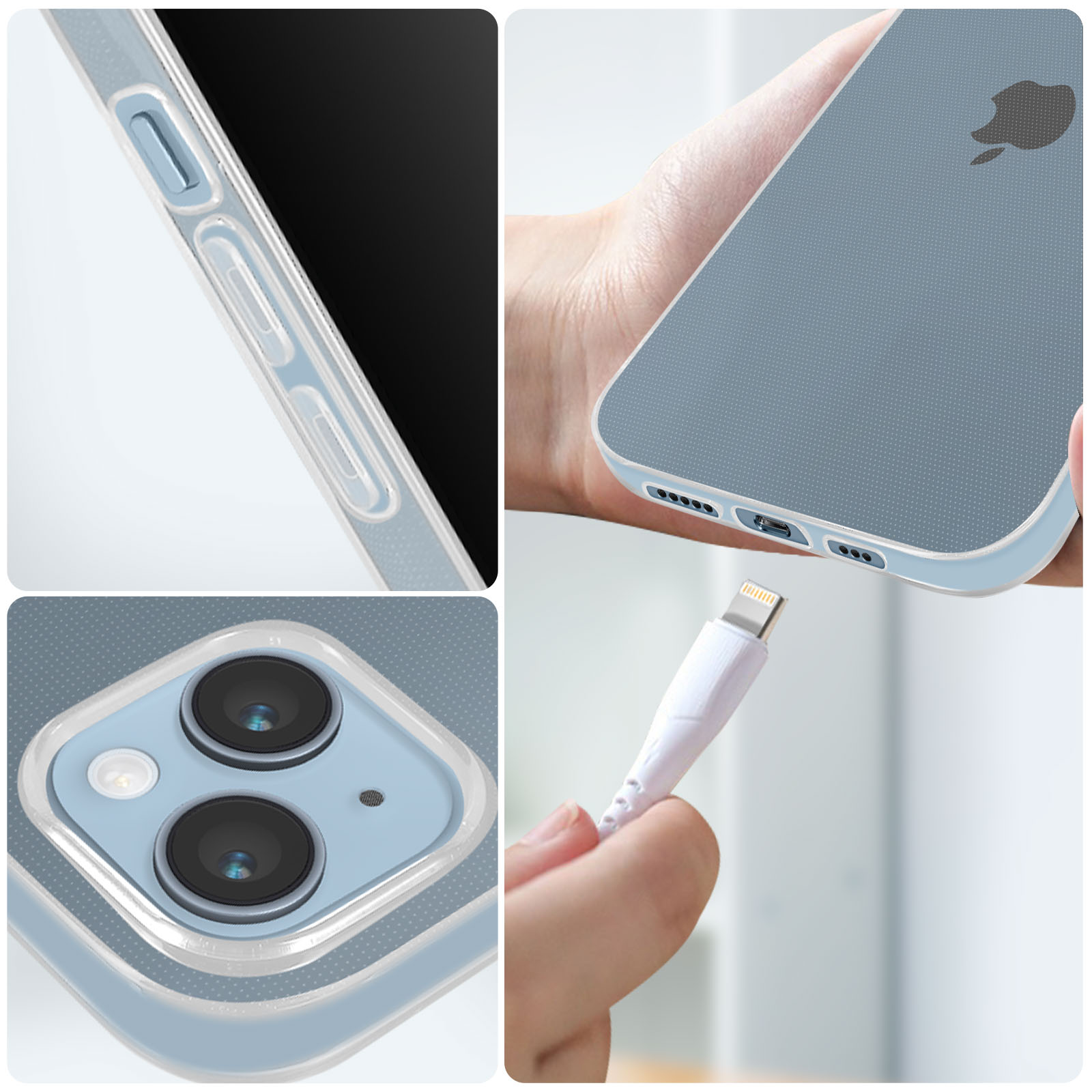 Un cadre de coque de téléphone bleu avec boutons, appareil photo et port de charge.