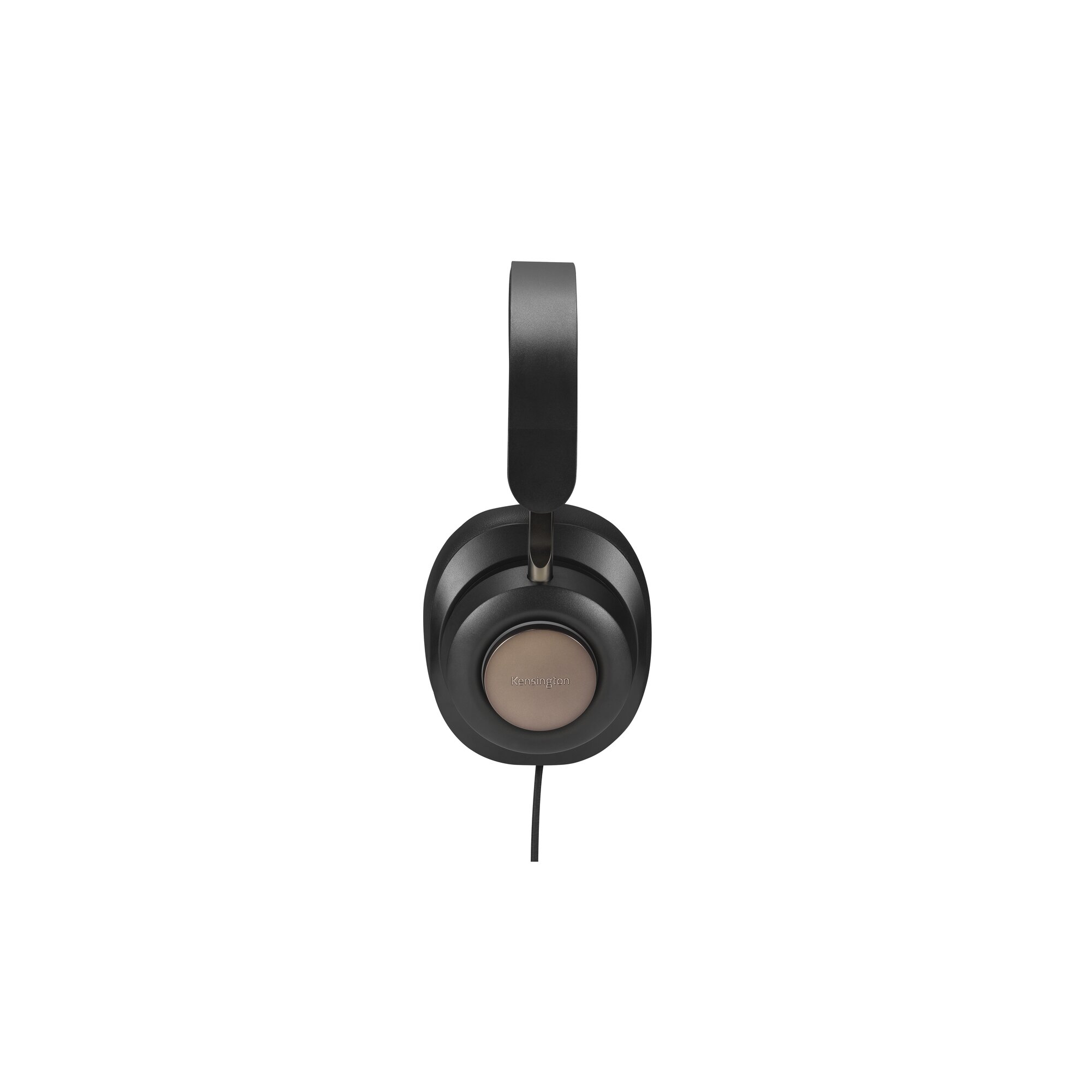 Cuffie nere con accento dorato e logo Kensington.