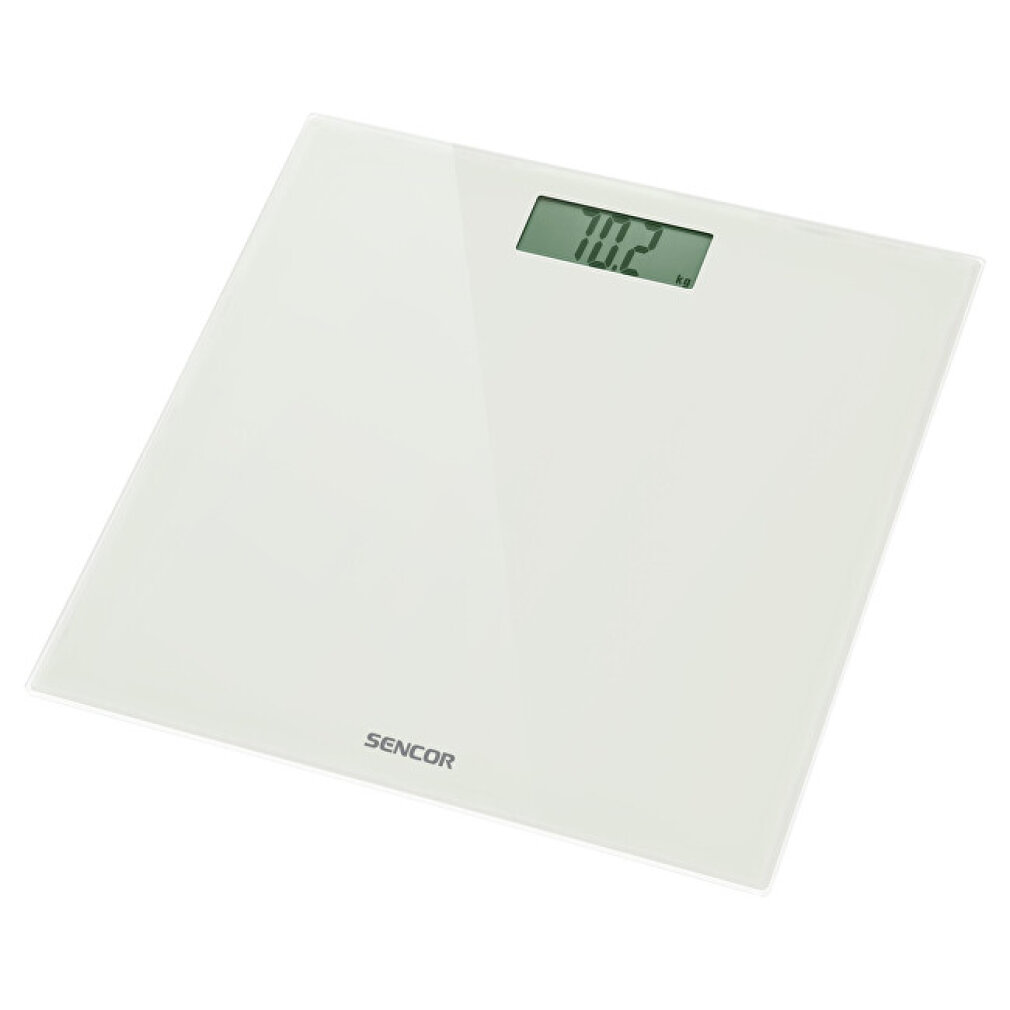 Weiße digitale Personenwaage mit einer Anzeige von 70,2 kg.