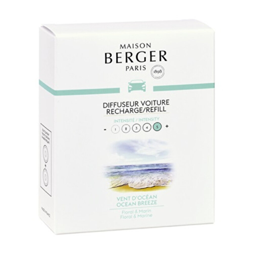 Weiße Schachtel für Maison Berger Autodiffusor, Ozeanbrise-Duft.
