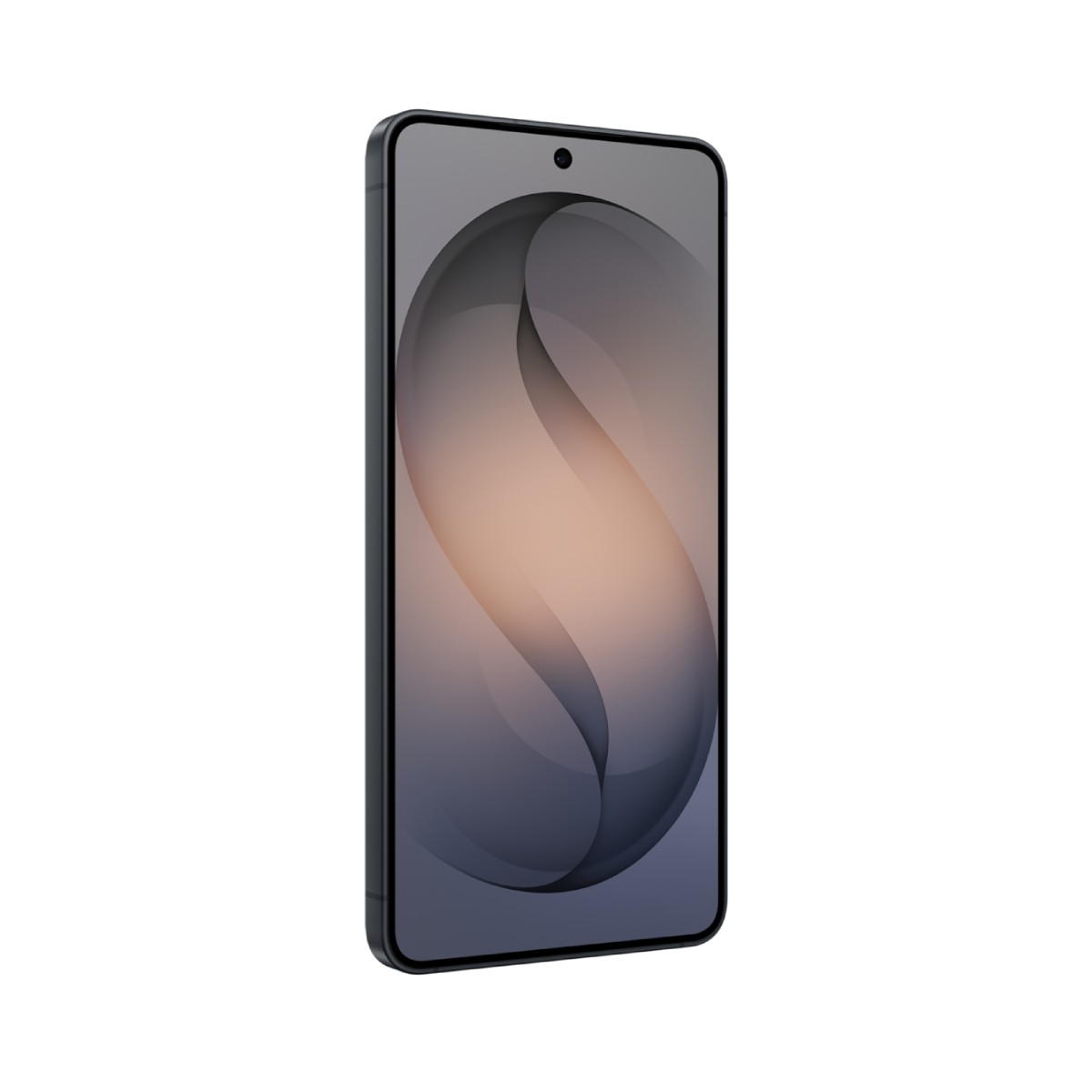 Czarny smartfon z abstrakcyjną tapetą na ekranie.
