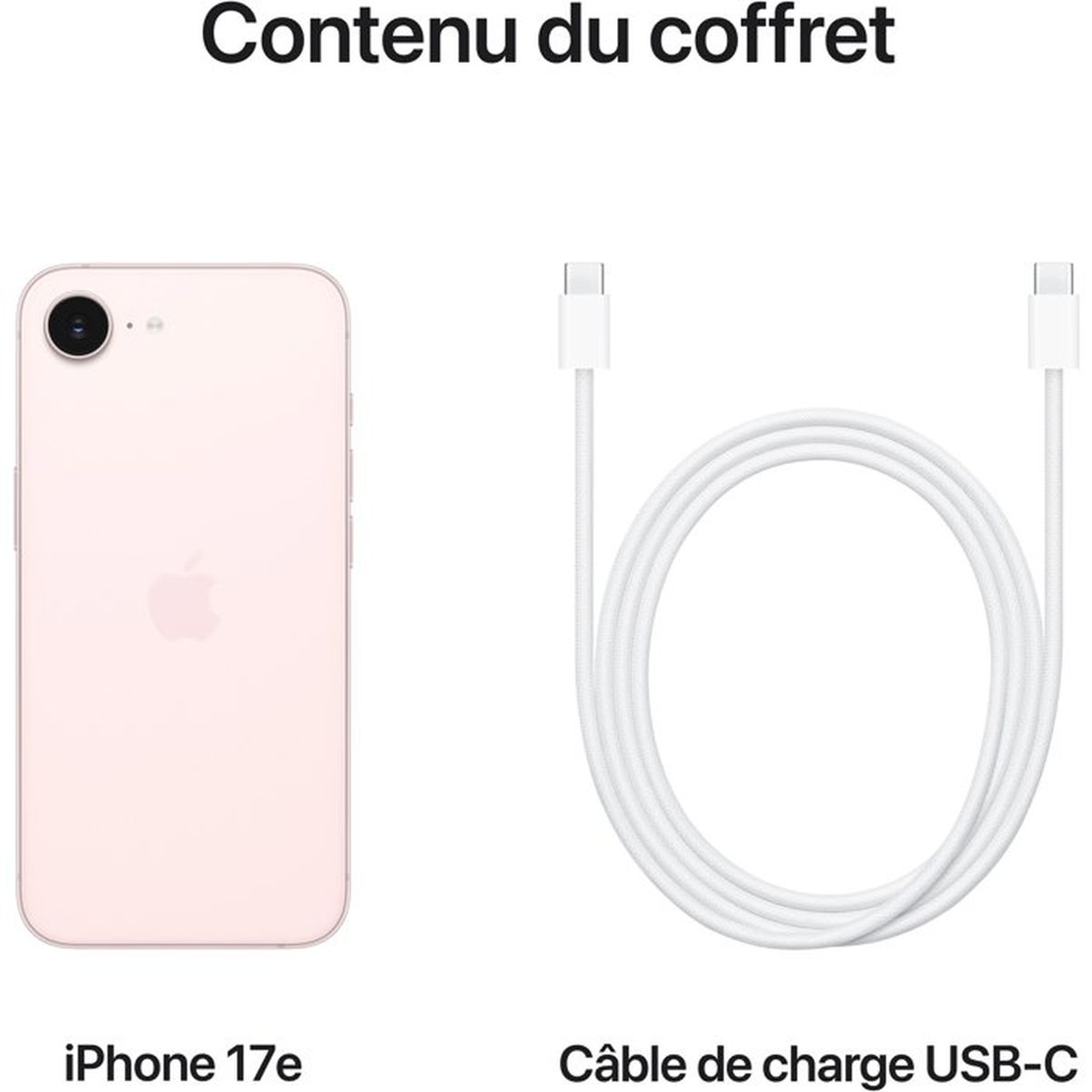 Różowy iPhone i biały kabel ładujący USB-C na białym tle.