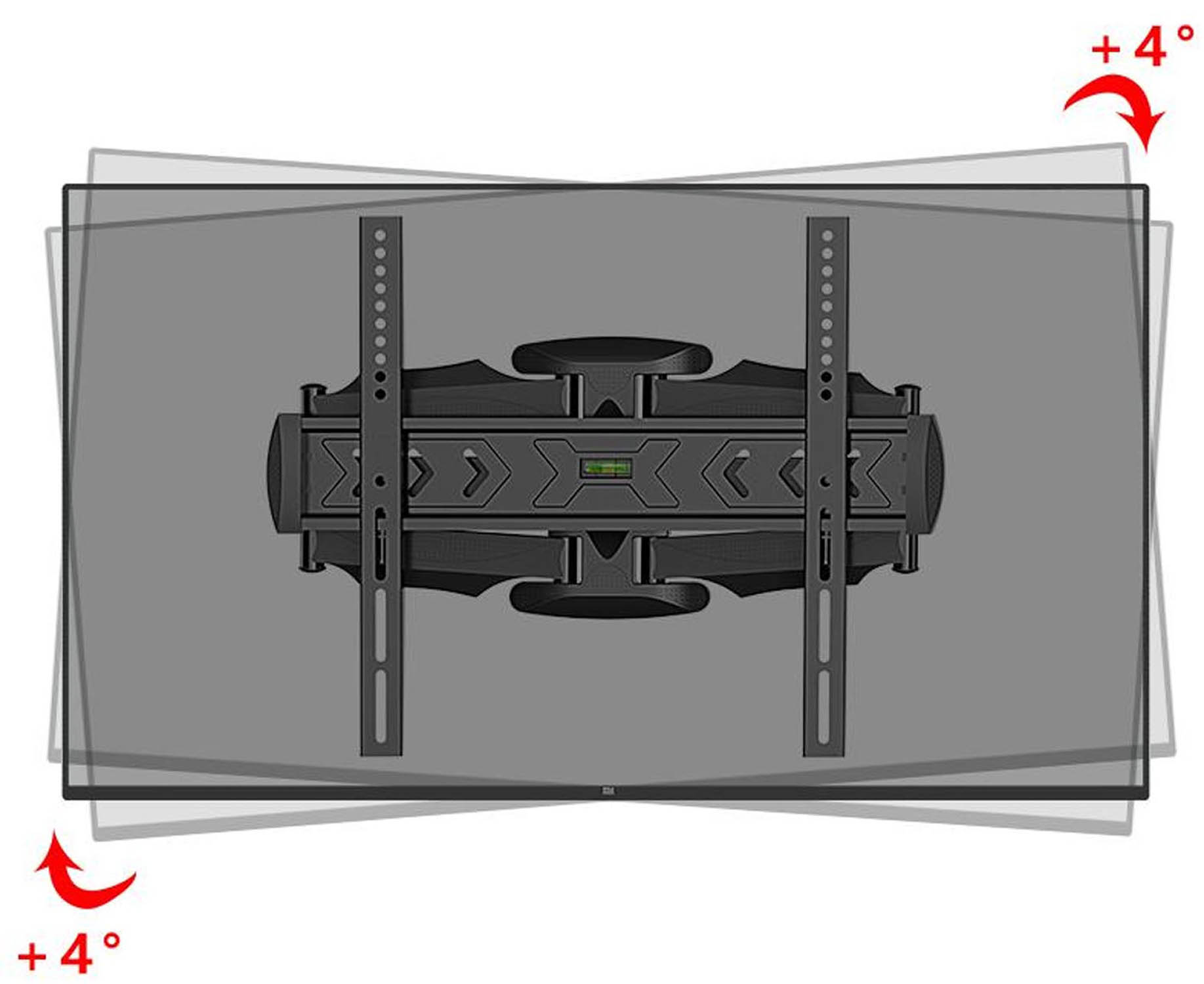 Black TV wall mount with +4 degree tilt indication.