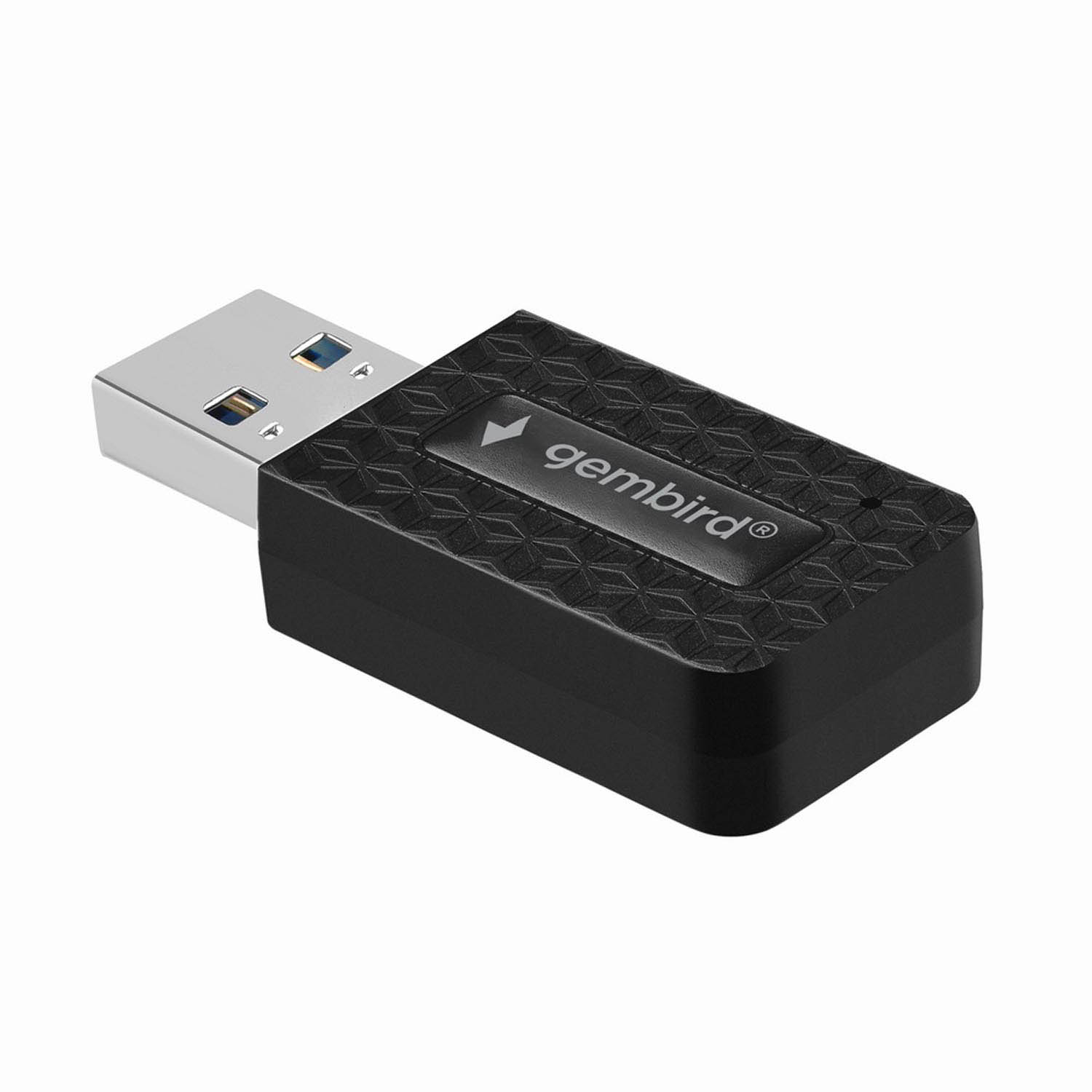 Un adaptateur USB Gembird noir avec un connecteur argenté.