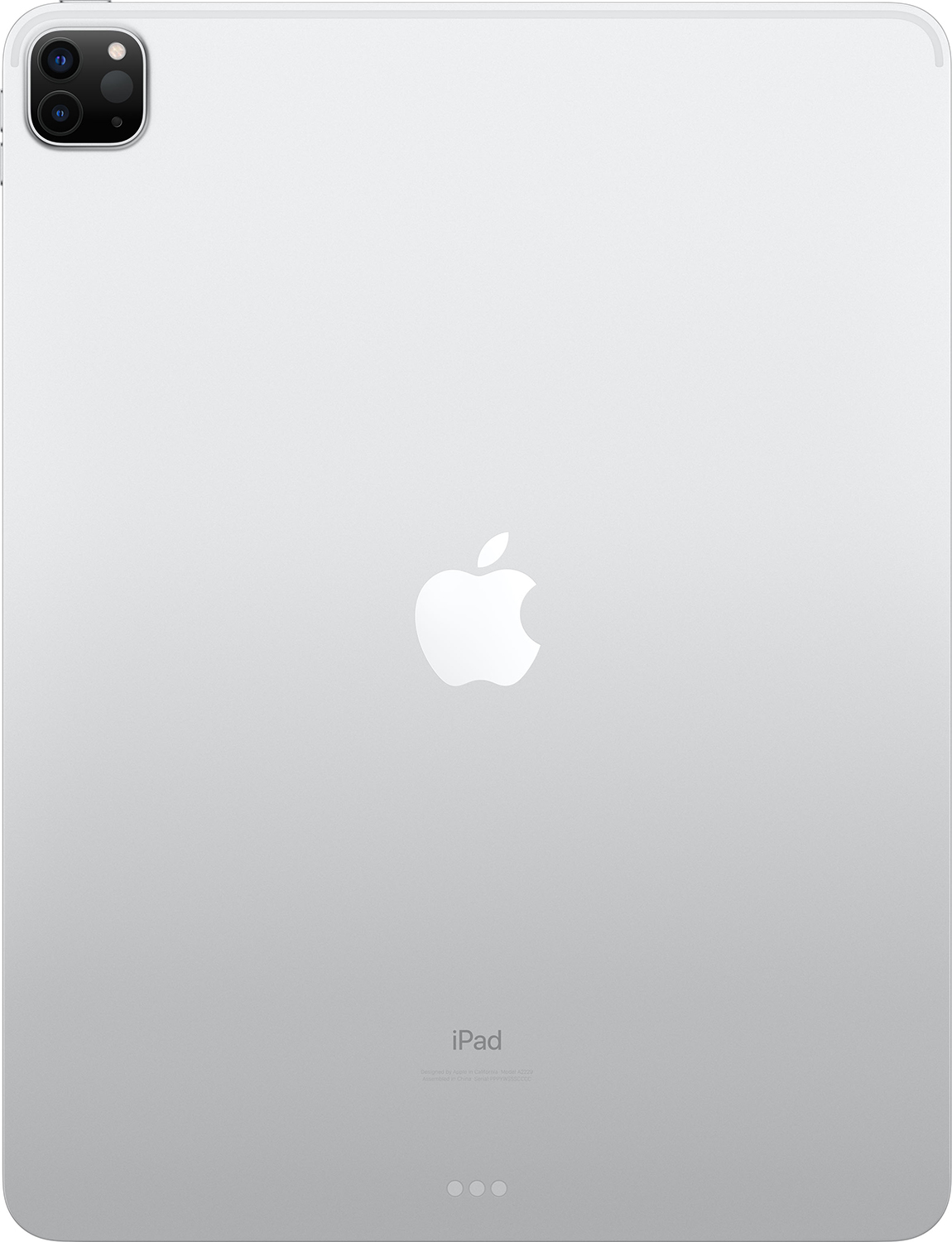 Rückseite eines silbernen iPads mit Apple-Logo und Kameramodul oben links.