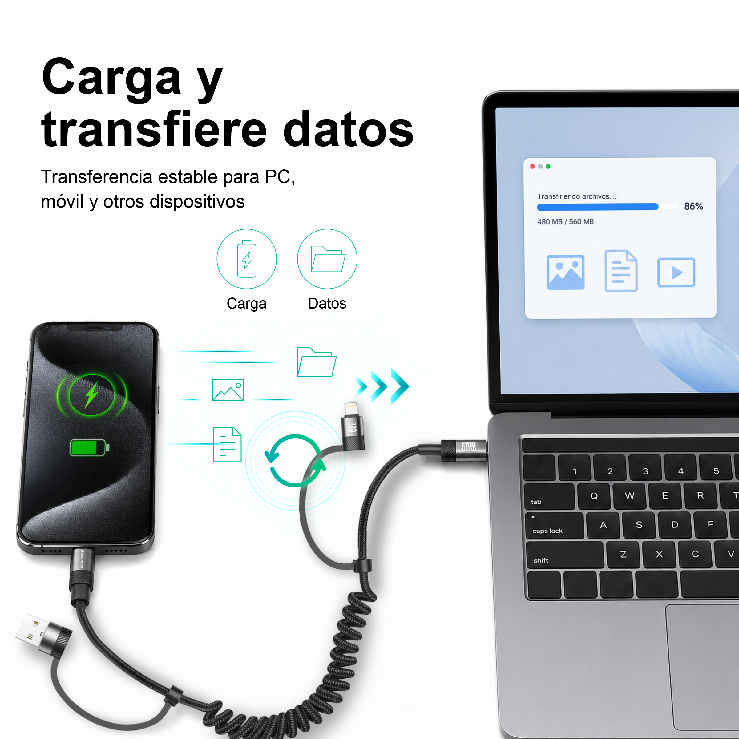 Uno smartphone è collegato a un laptop tramite cavo di ricarica durante il trasferimento dati.