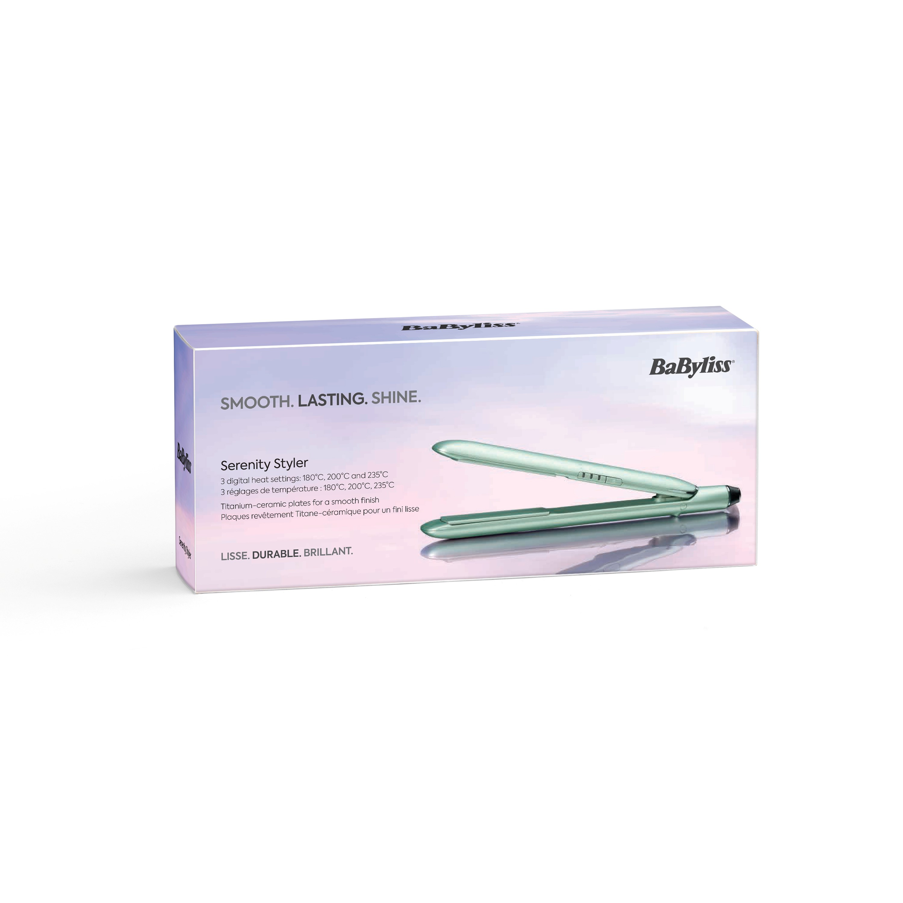BaByliss Serenity Styler hair straightener with 3 heat settings.