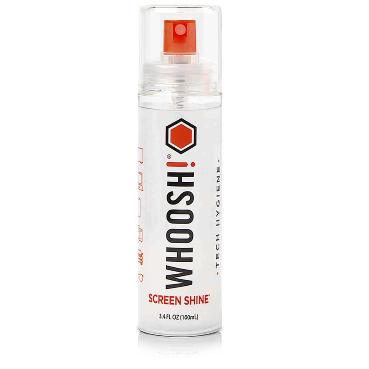 Een fles WHOOSH! Screen Shine reiniger met rode sproeikop.
