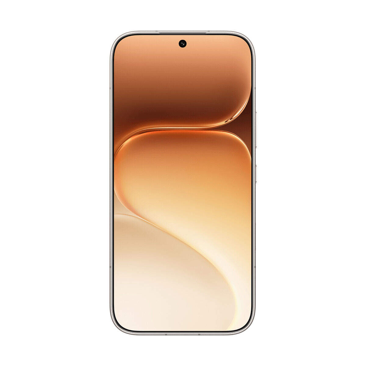 Ein modernes Smartphone mit einem silbernen Rahmen und einem bronzefarbenen Hintergrund.