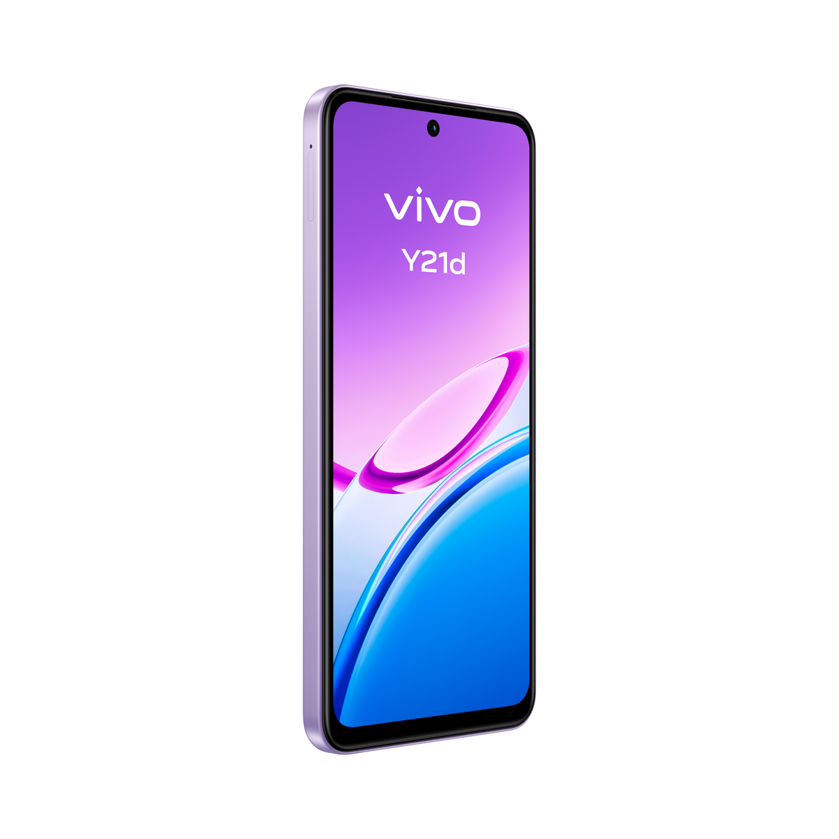Uno smartphone Vivo Y21d viola chiaro con schermo sfumato.