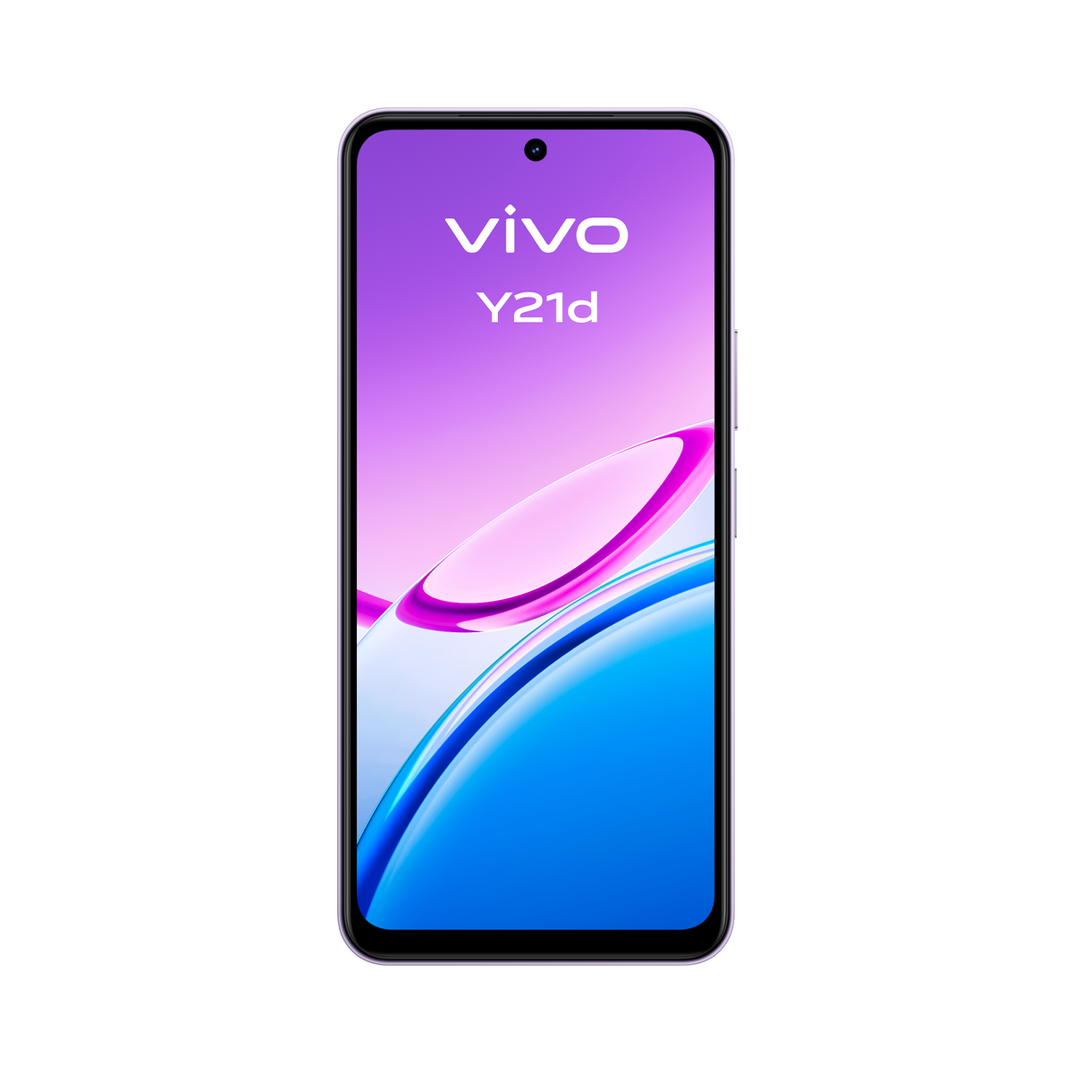 Uno smartphone Vivo Y21d viola con uno sfondo colorato.