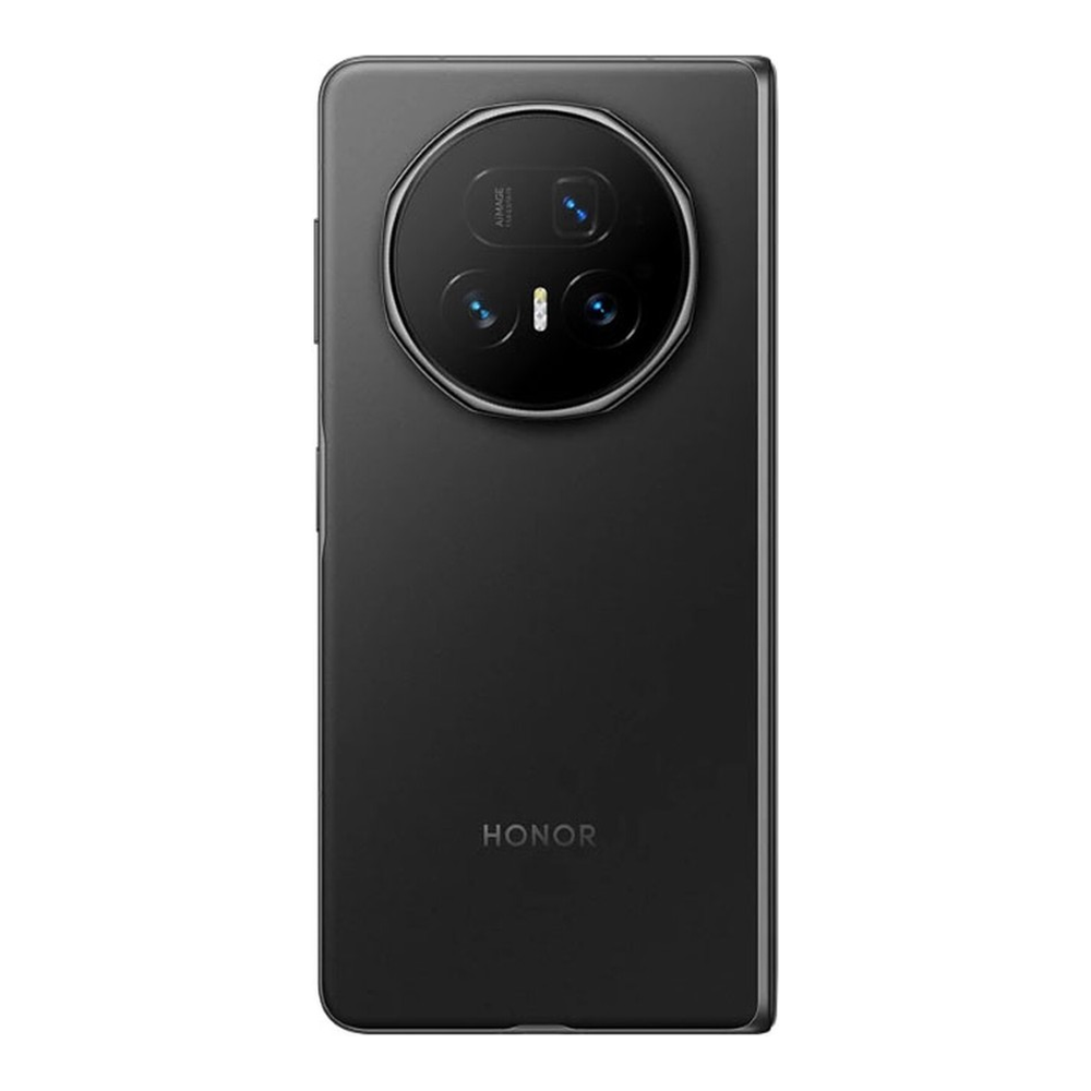 Uno smartphone Honor nero con modulo fotocamera circolare e logo HONOR.