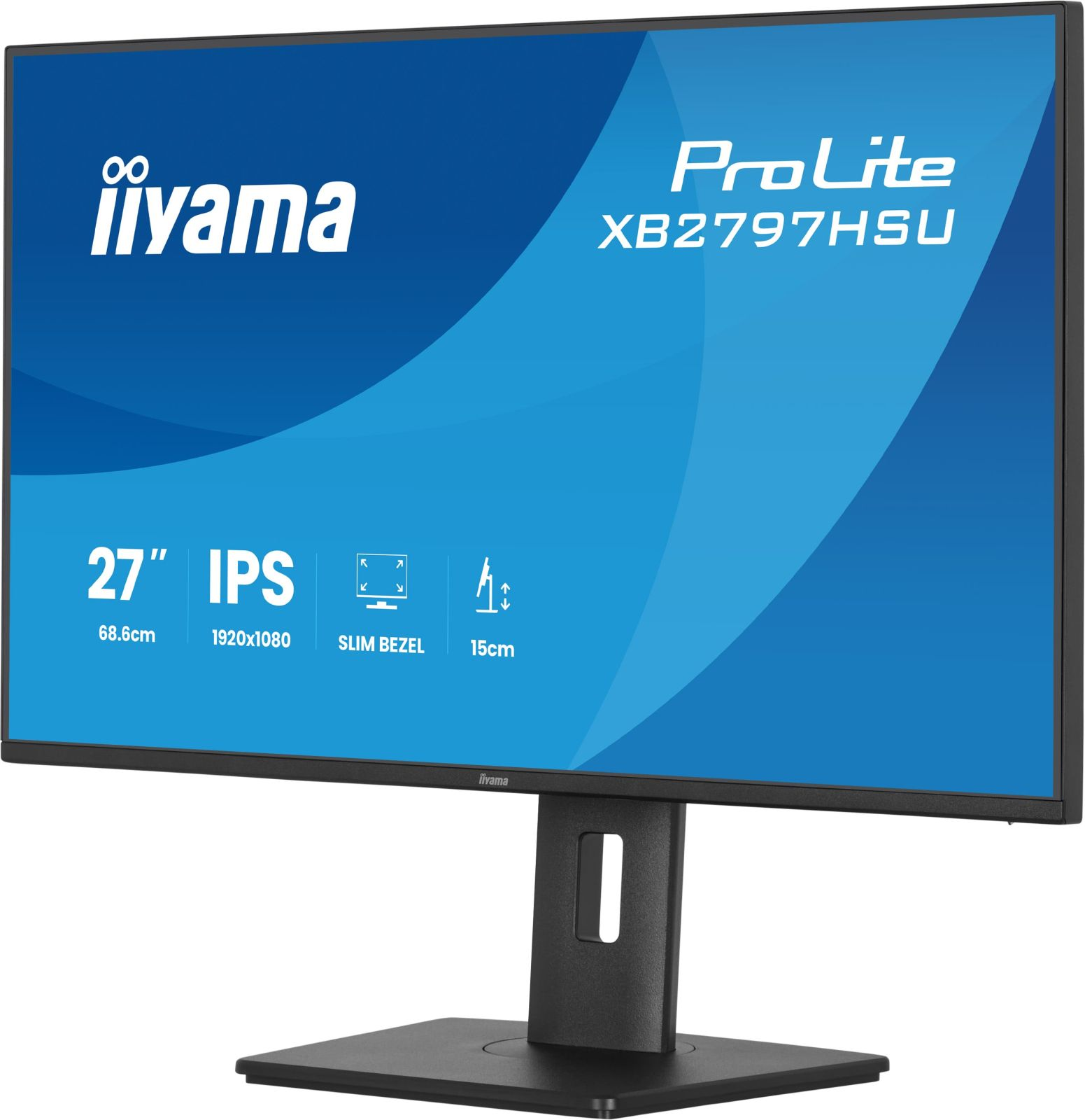 Een zwarte Iiyama monitor met 27-inch IPS-scherm en 1920x1080 resolutie.