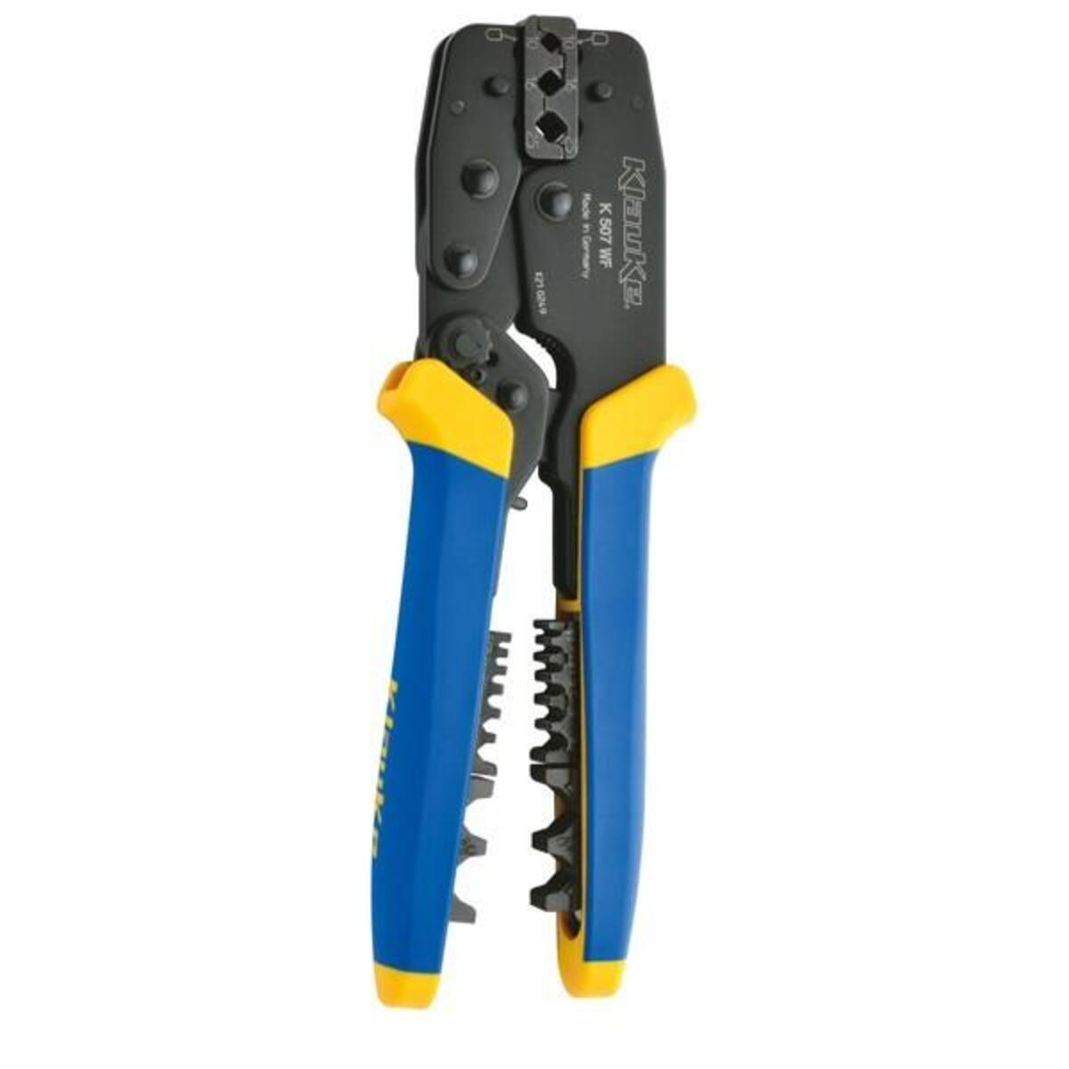 Utensile nero e blu con accenti gialli per spelafili.