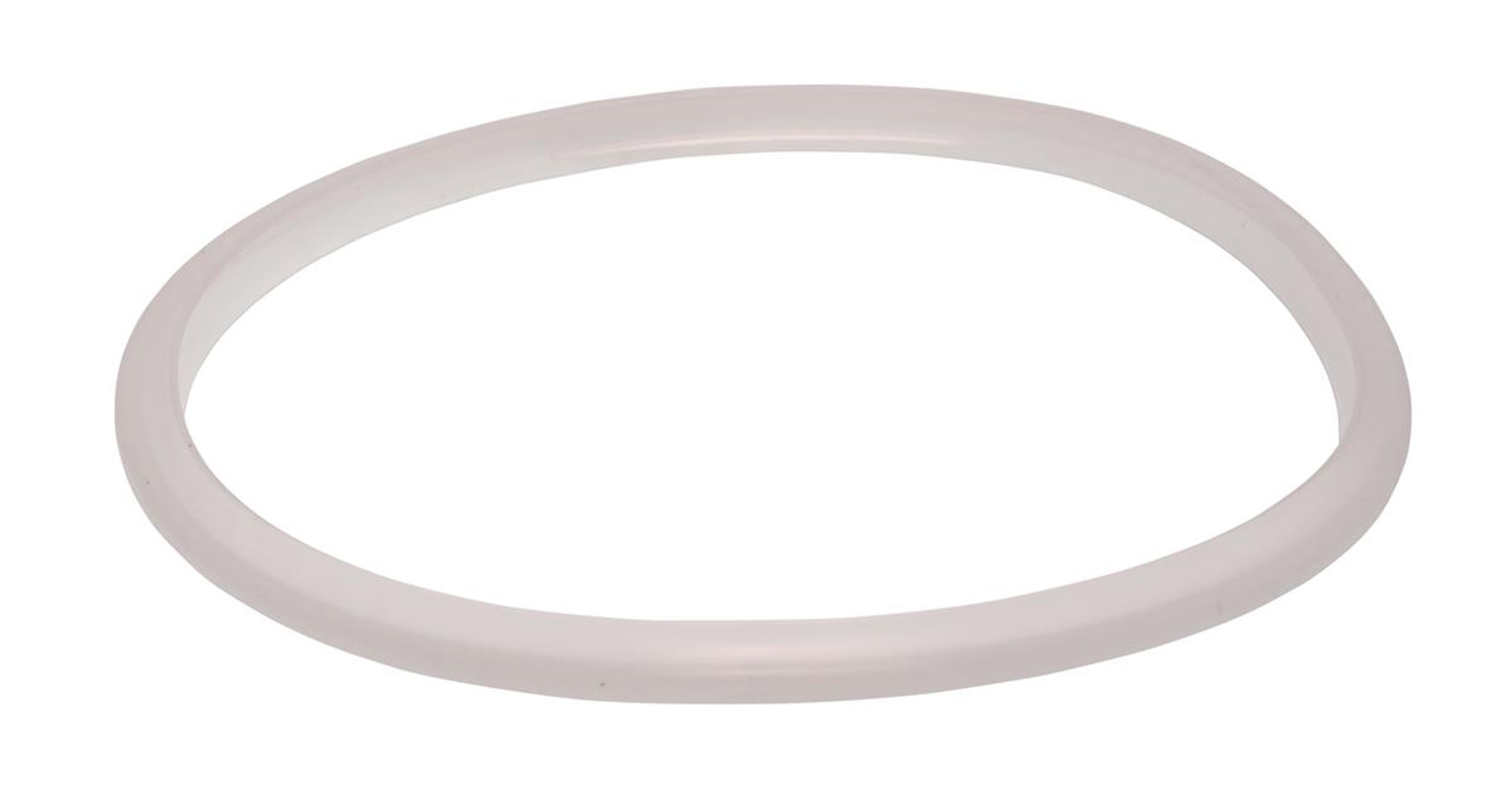 Ein dünner, weißer Ring aus Kunststoff, auf weißem Hintergrund.