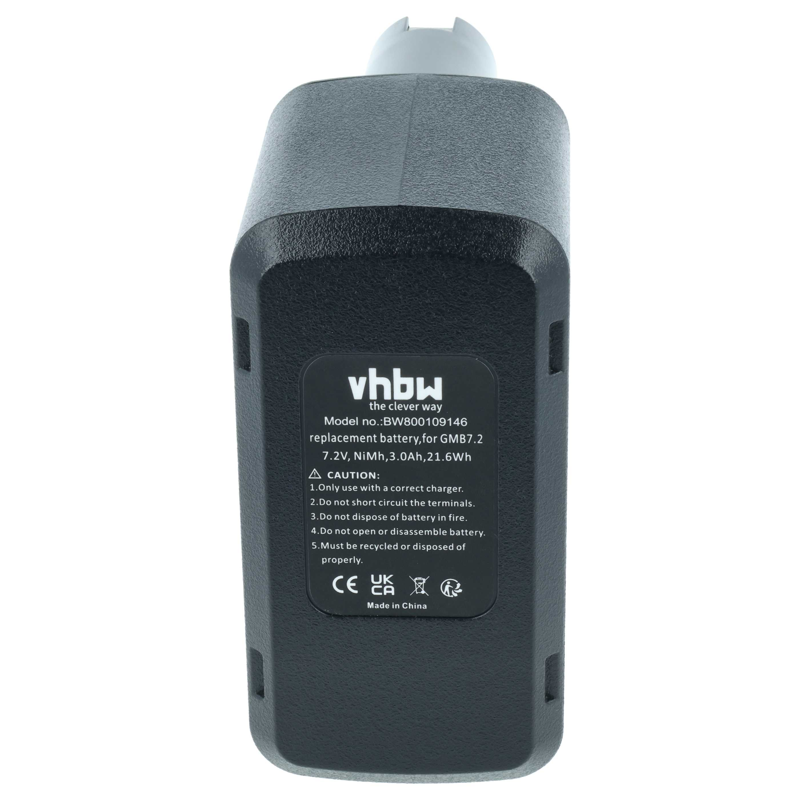 Schwarzer Akku mit Beschriftung: vhbw, Modell BW800109146, 7.2V NiMh.