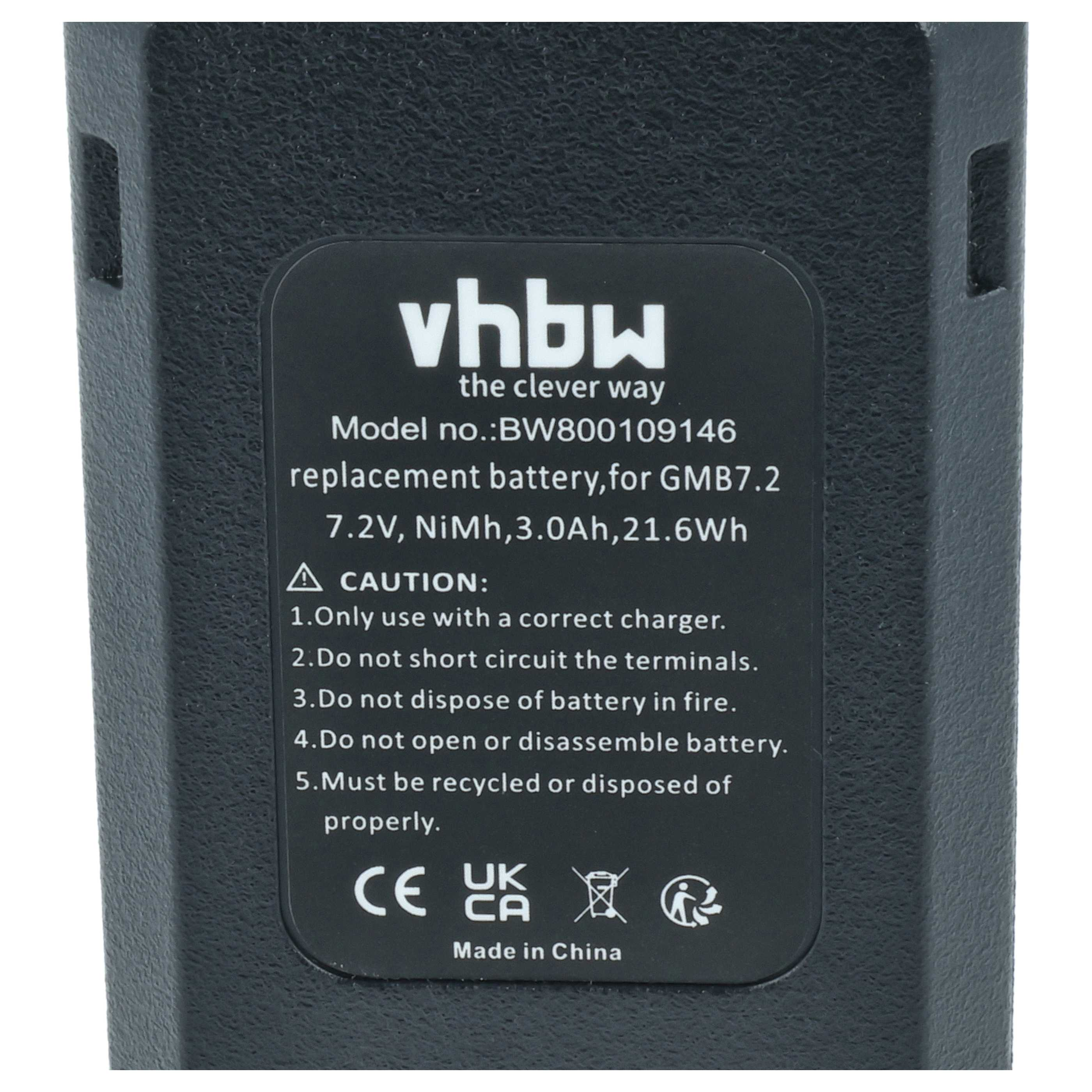 Schwarzer Akku mit Aufkleber: VHBW, Modell BW800109146, 7.2V, NiMh.