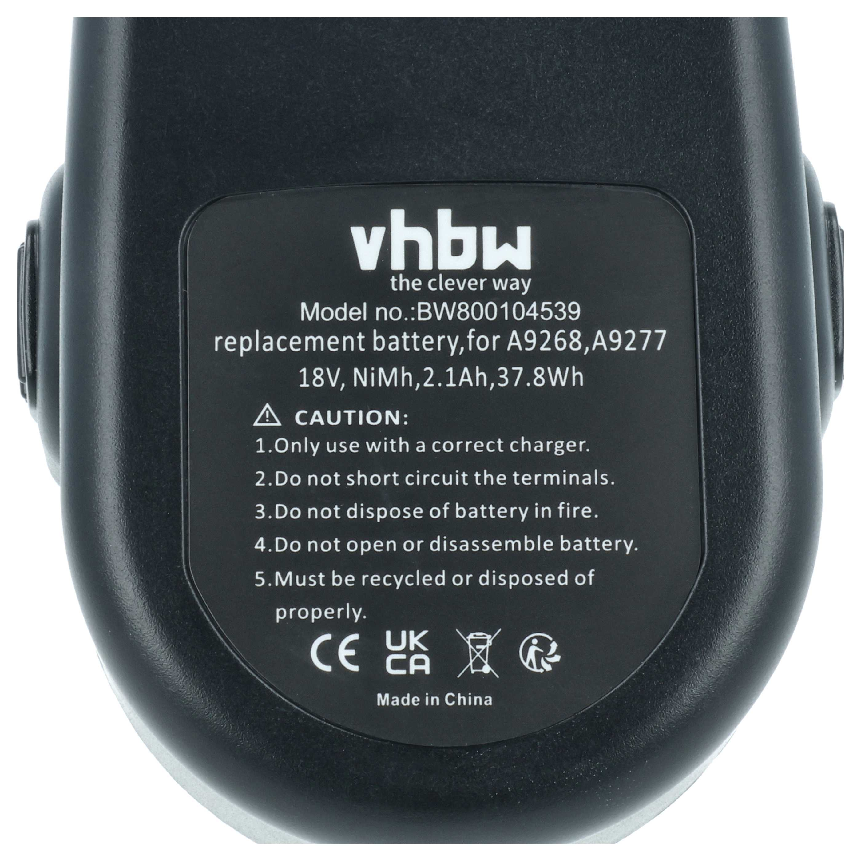 Schwarzer vhbw Ersatzakku 18V, NiMH, 2.1Ah, 37.8Wh. Modell BW800104539.