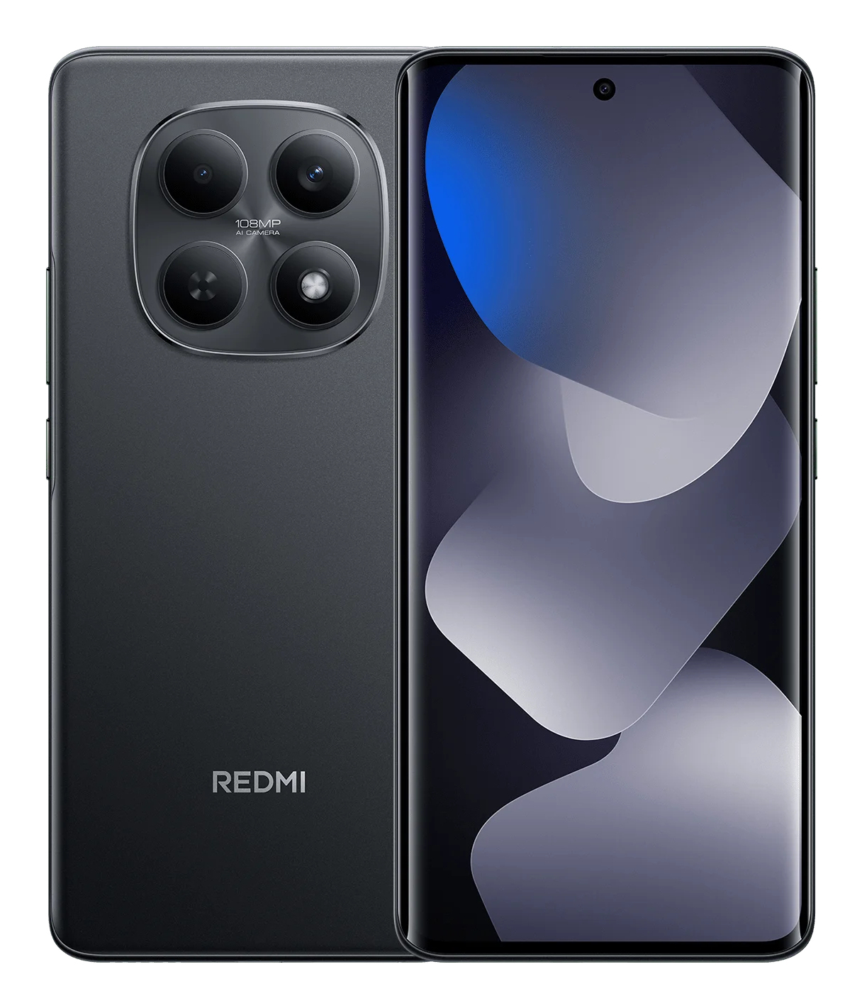 Ein dunkles Smartphone mit vier Kameras auf der Rückseite und einem farbigen Hintergrund.