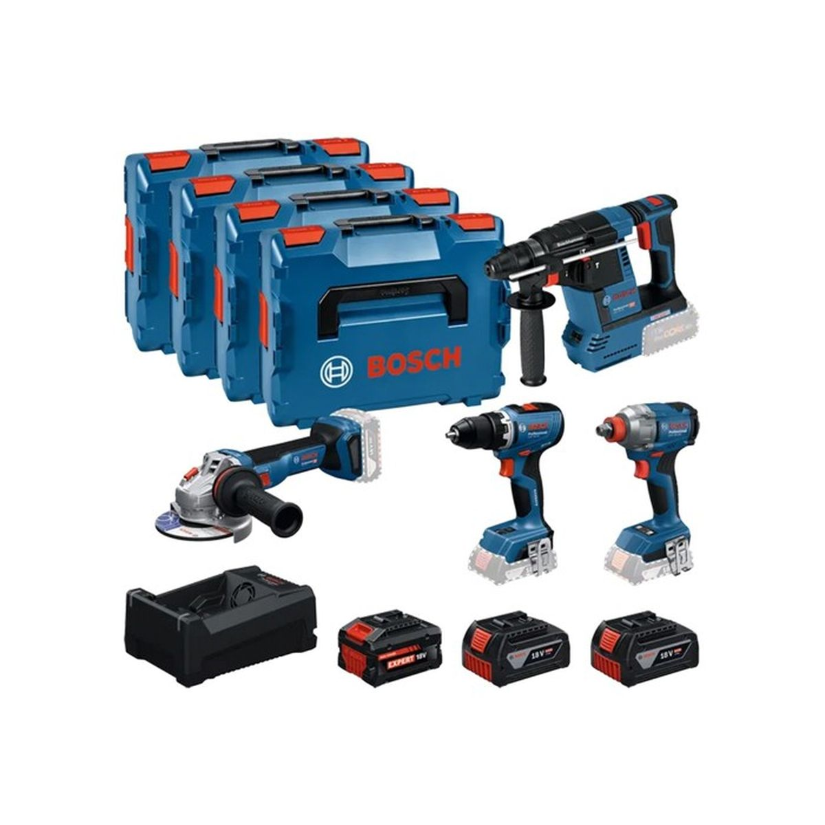Bosch Elektrowerkzeuge: Bohrhammer, Winkelschleifer, Schlagschrauber, Bohrer, Akkus, Koffer.