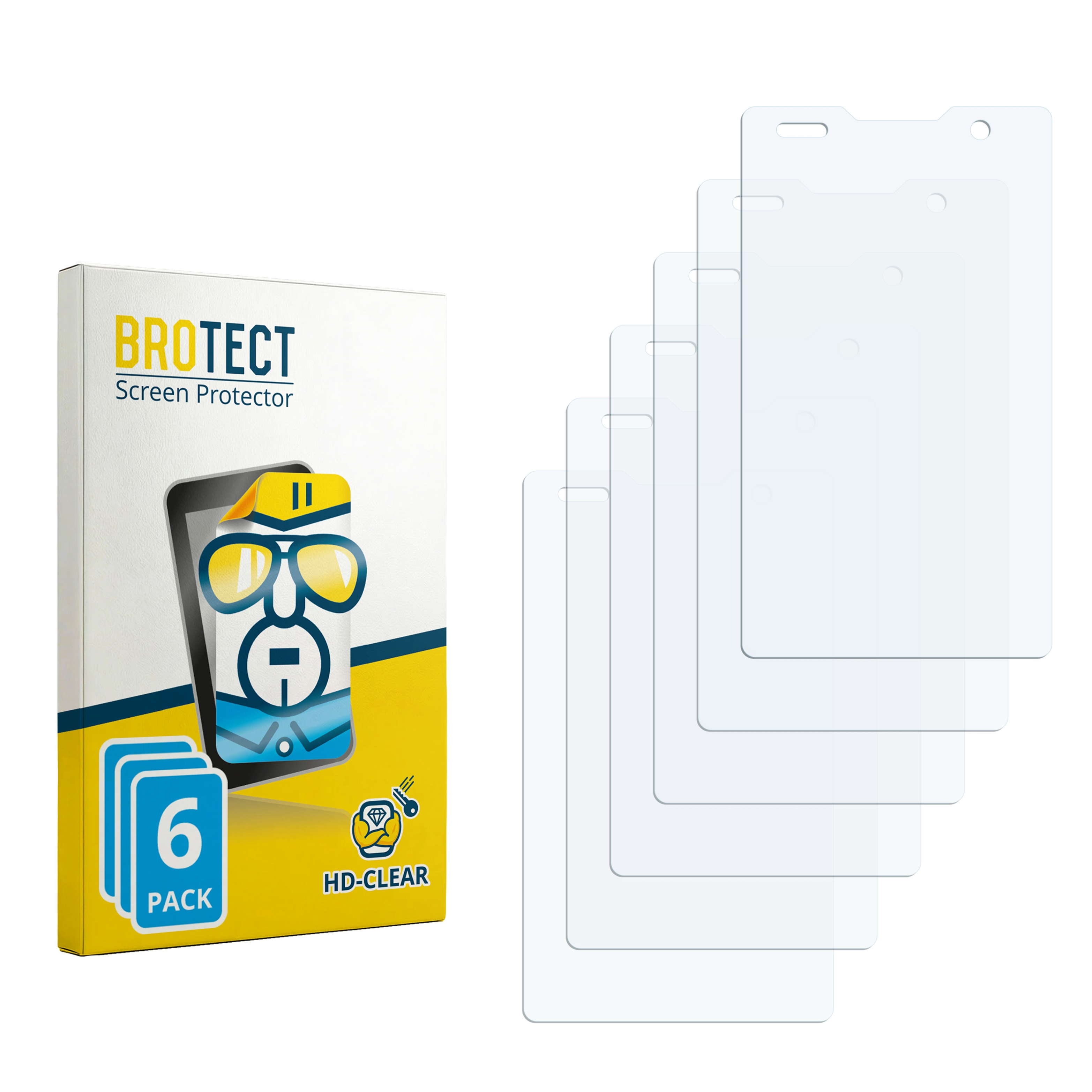 Packung mit 6 Displayschutzfolien von BROTECT mit HD-CLEAR.