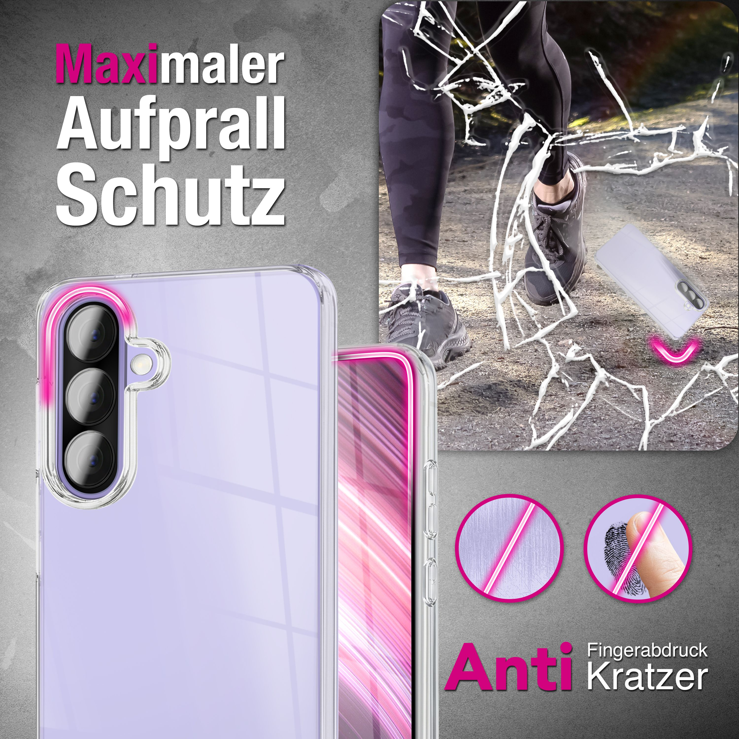 Transparente Handyhülle mit Kameraschutz, Anti-Kratz- und Aufprallschutz.