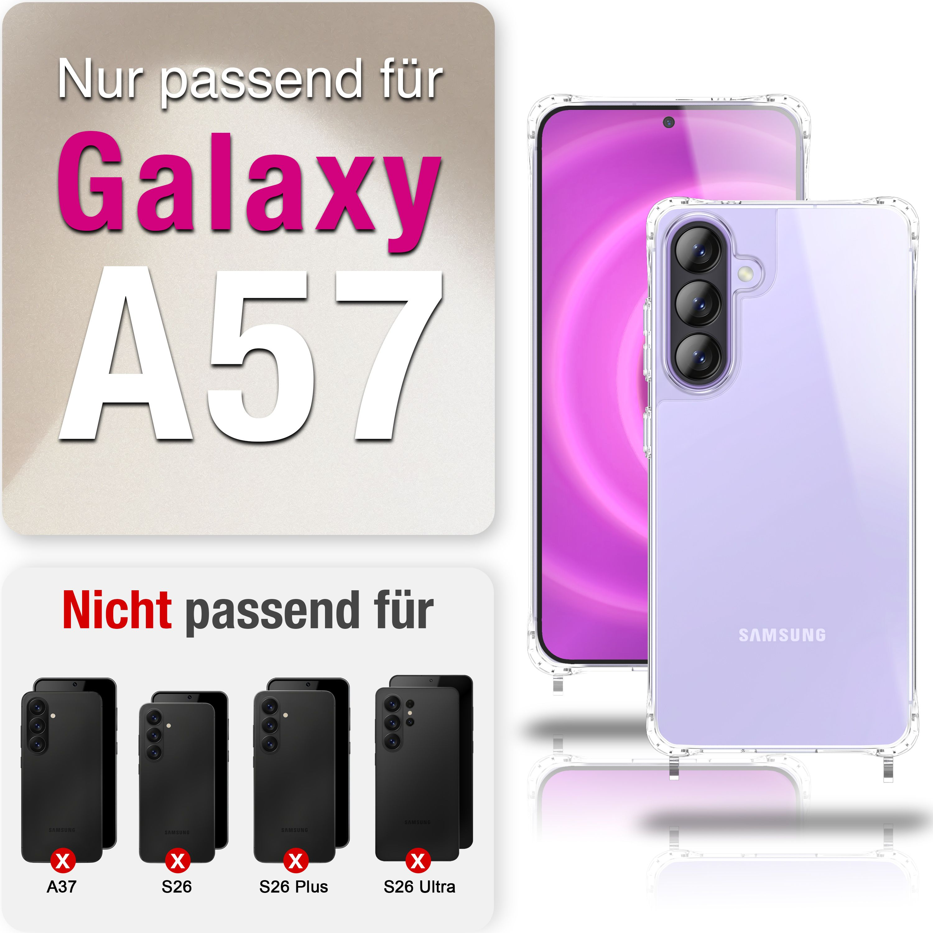 Transparente Hülle für Samsung Galaxy A57, nicht für A37, S26, S26 Plus, S26 Ultra.