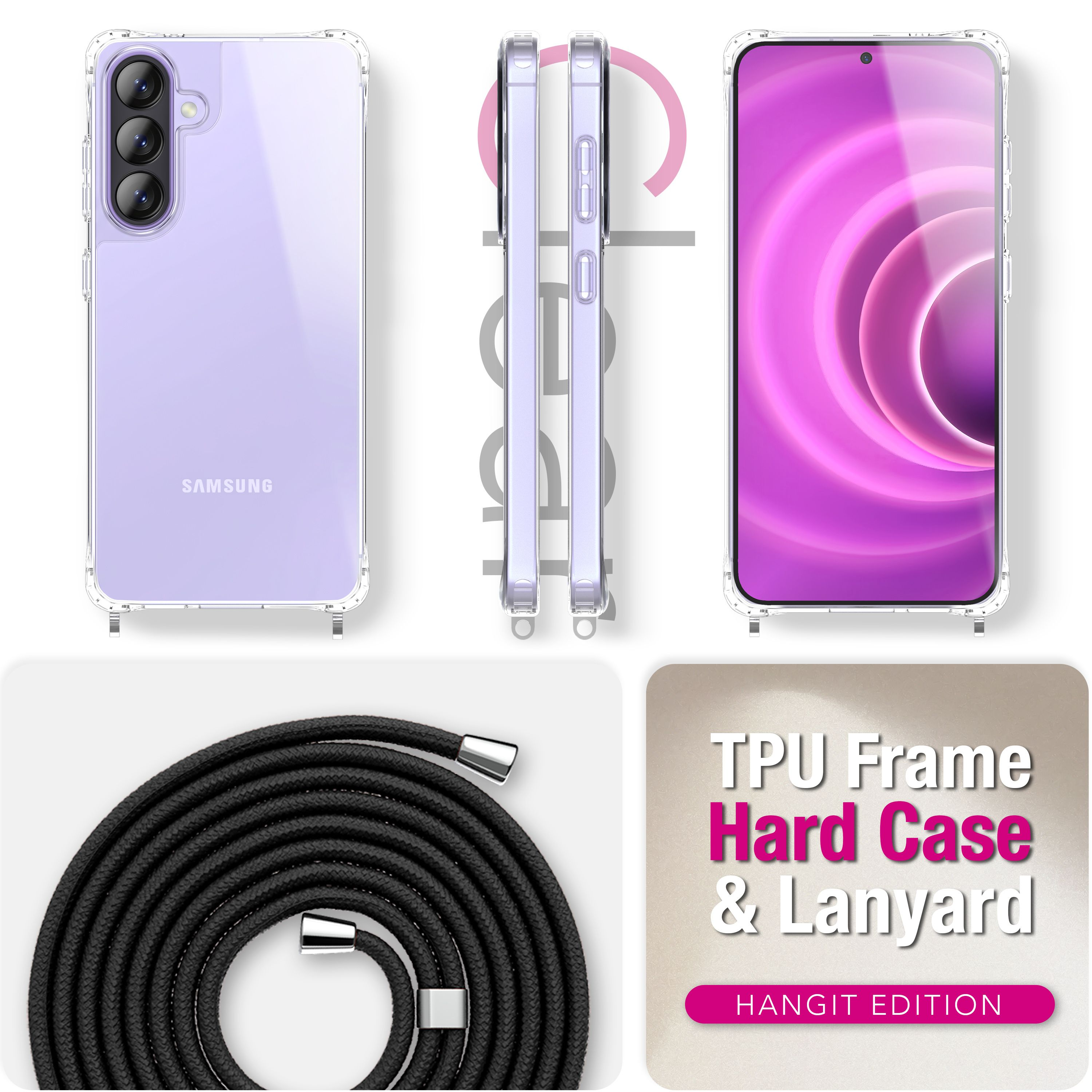 Transparente Handyhülle mit Lanyard und lila Telefon