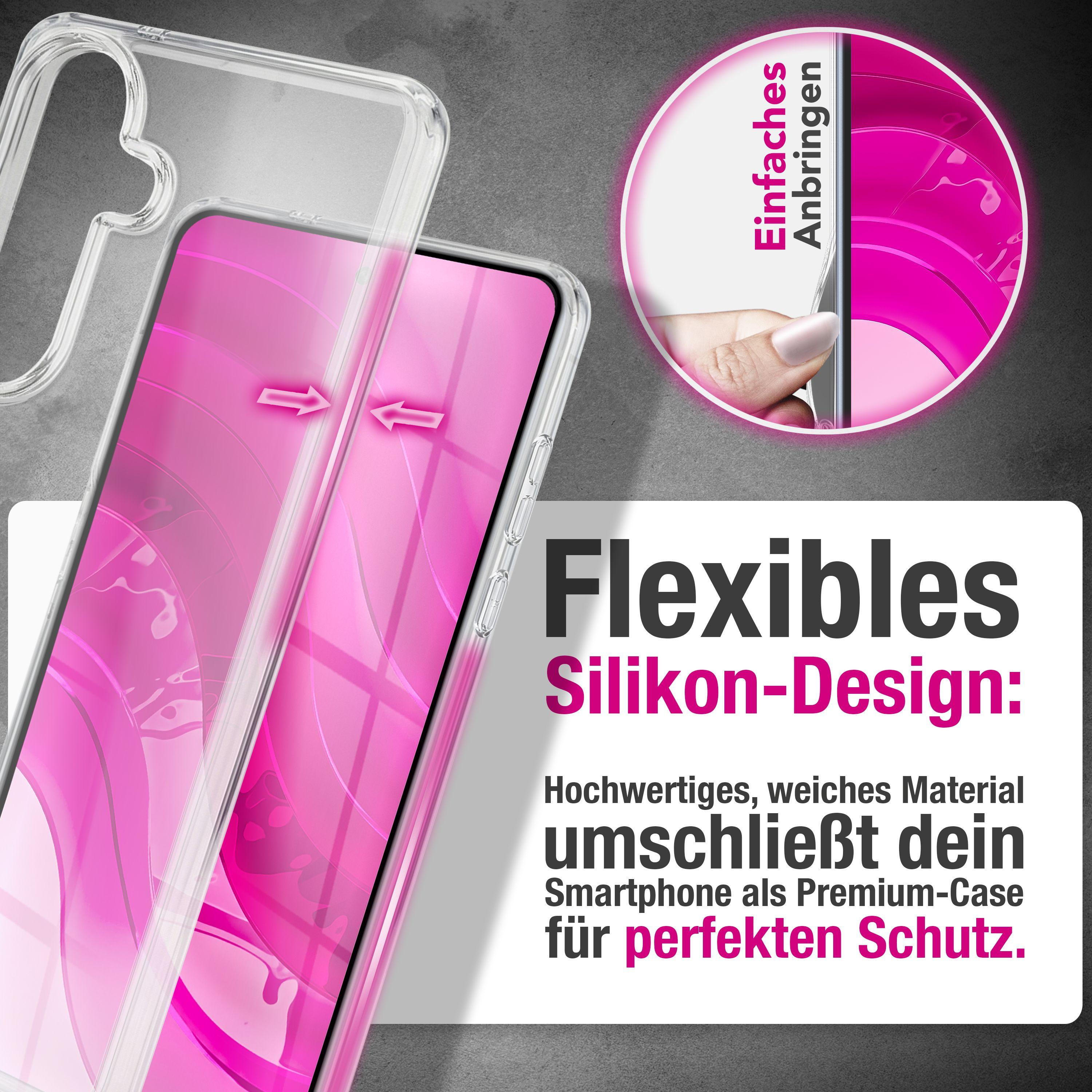 Transparente Handyhülle aus flexiblem Silikon für perfekten Schutz.