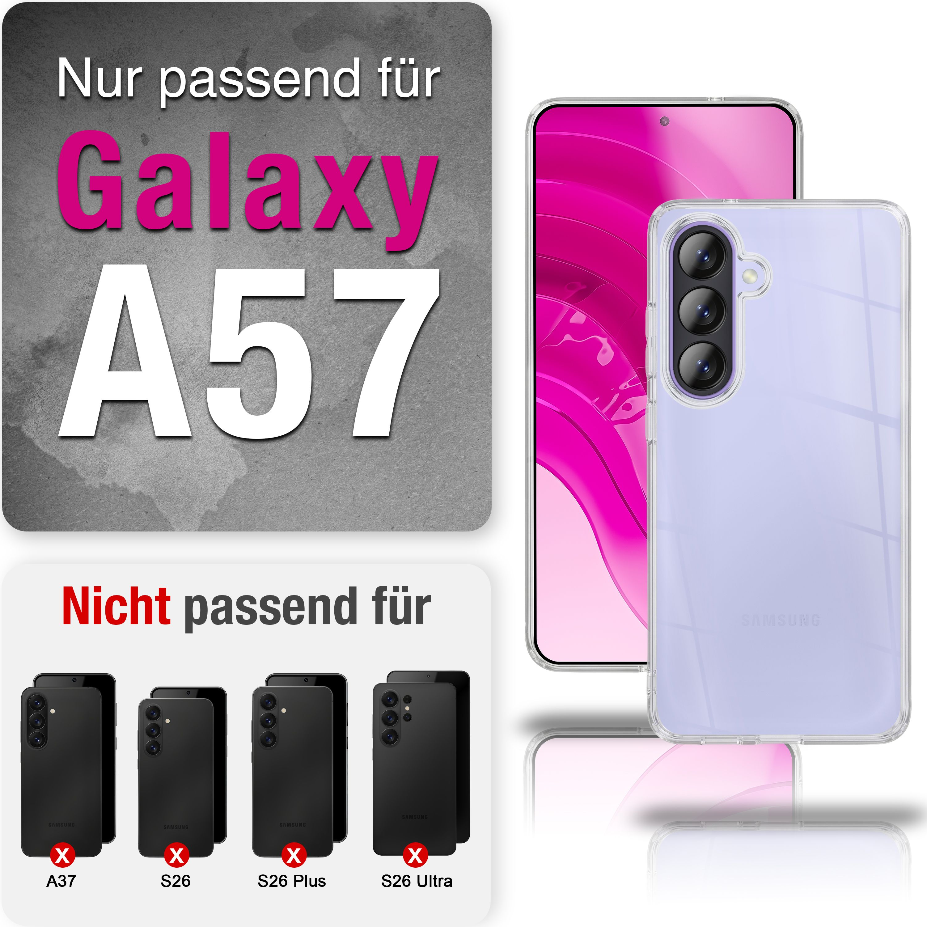 Transparente Hülle für Samsung Galaxy A57, passt nicht für A37, S26, S26 Plus, S26 Ultra.