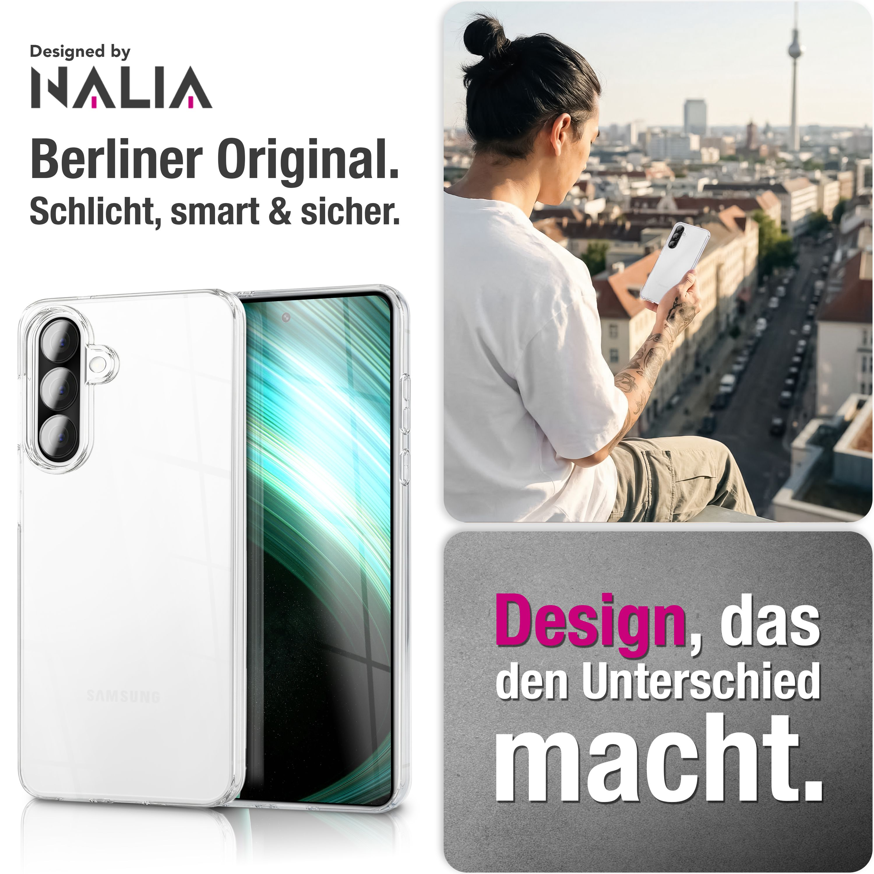 Custodia trasparente Nalia con skyline di Berlino. Il design fa la differenza.