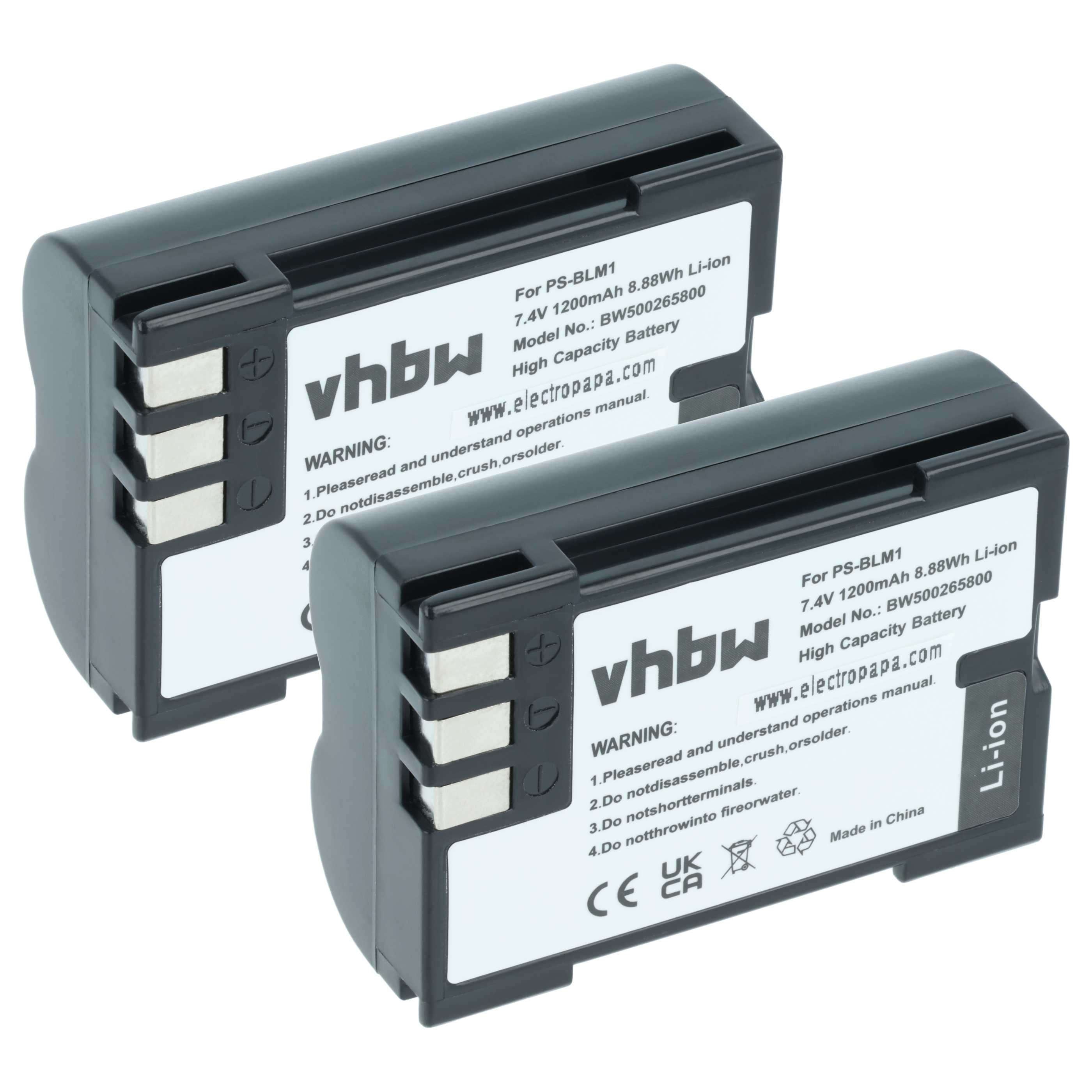 Zwei schwarze vhbw Li-Ionen-Akkus für PS-BLM1, 7,4V 1200mAh.