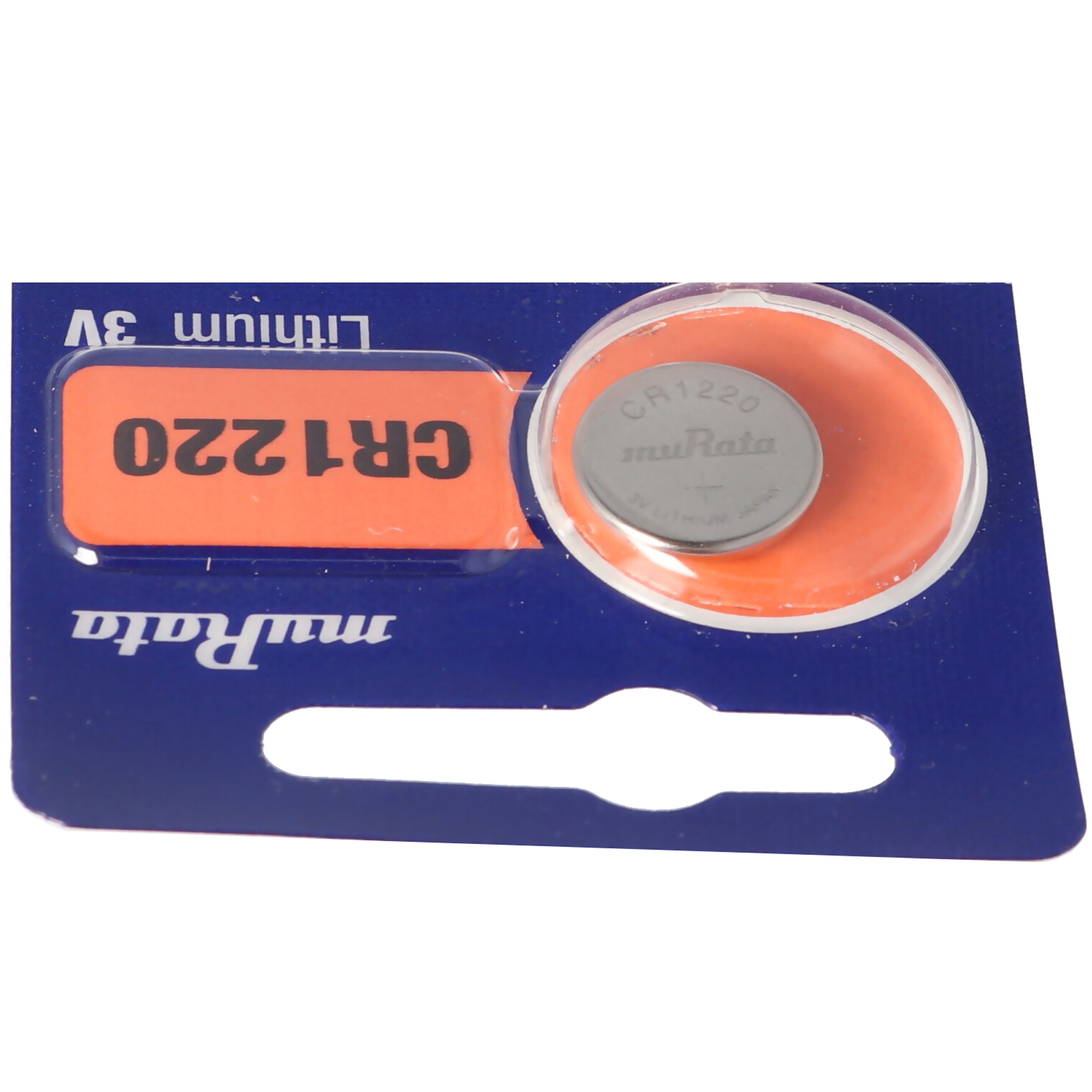 Eine CR1220 Lithium-Batterie von Murata in Blisterverpackung.