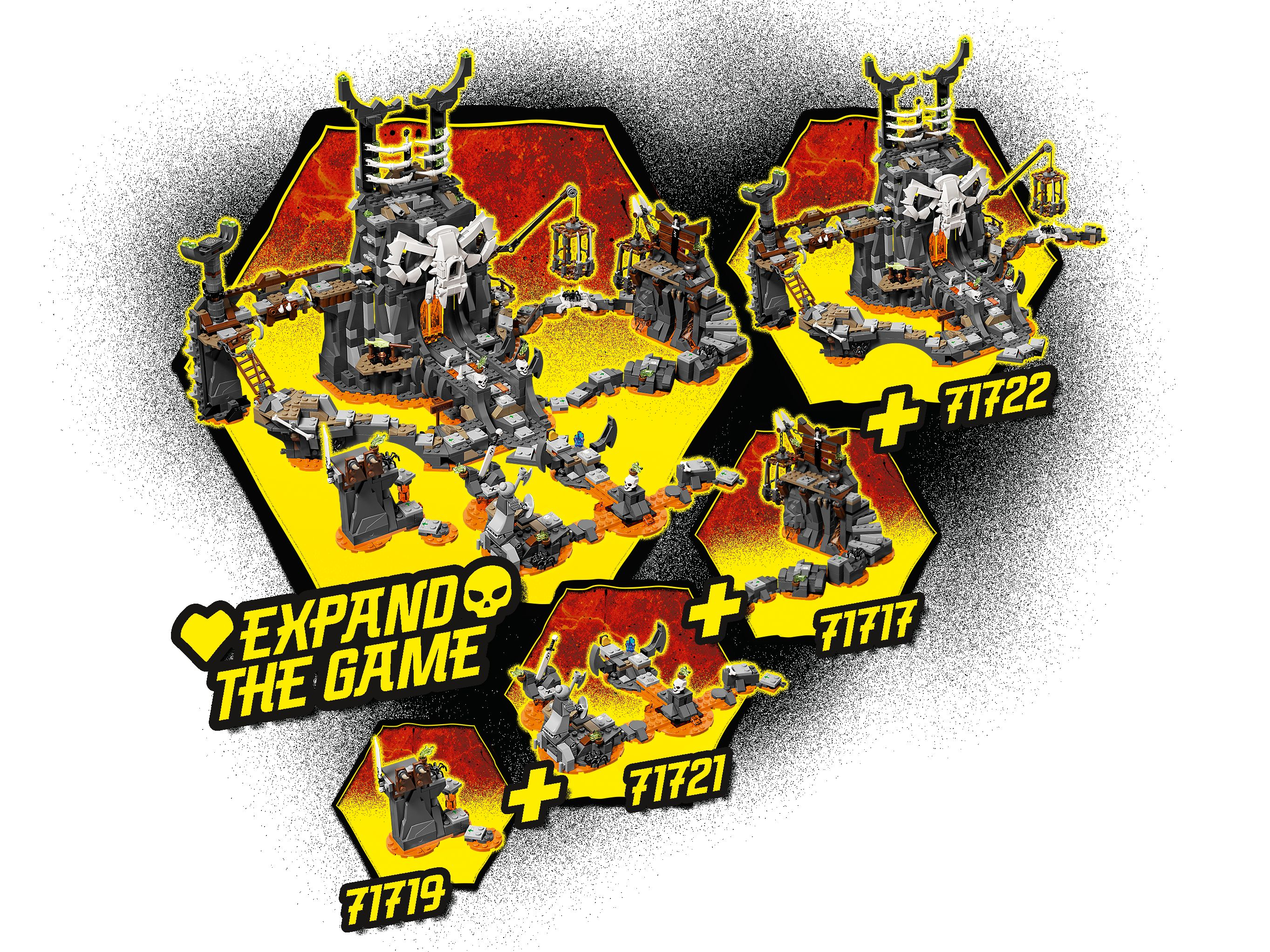 Lego Ninjago Erweiterungssets mit Lava, Totenköpfen und Festungen.