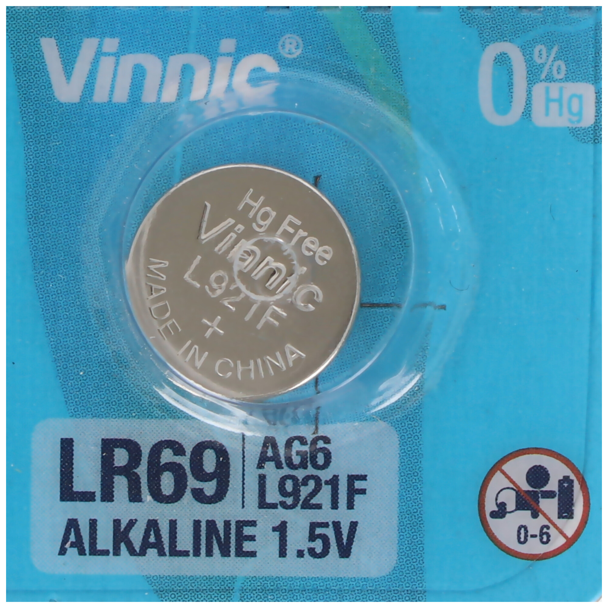 Vinnic LR69 Knopfzelle, 1,5V, Quecksilberfrei, Made in China.