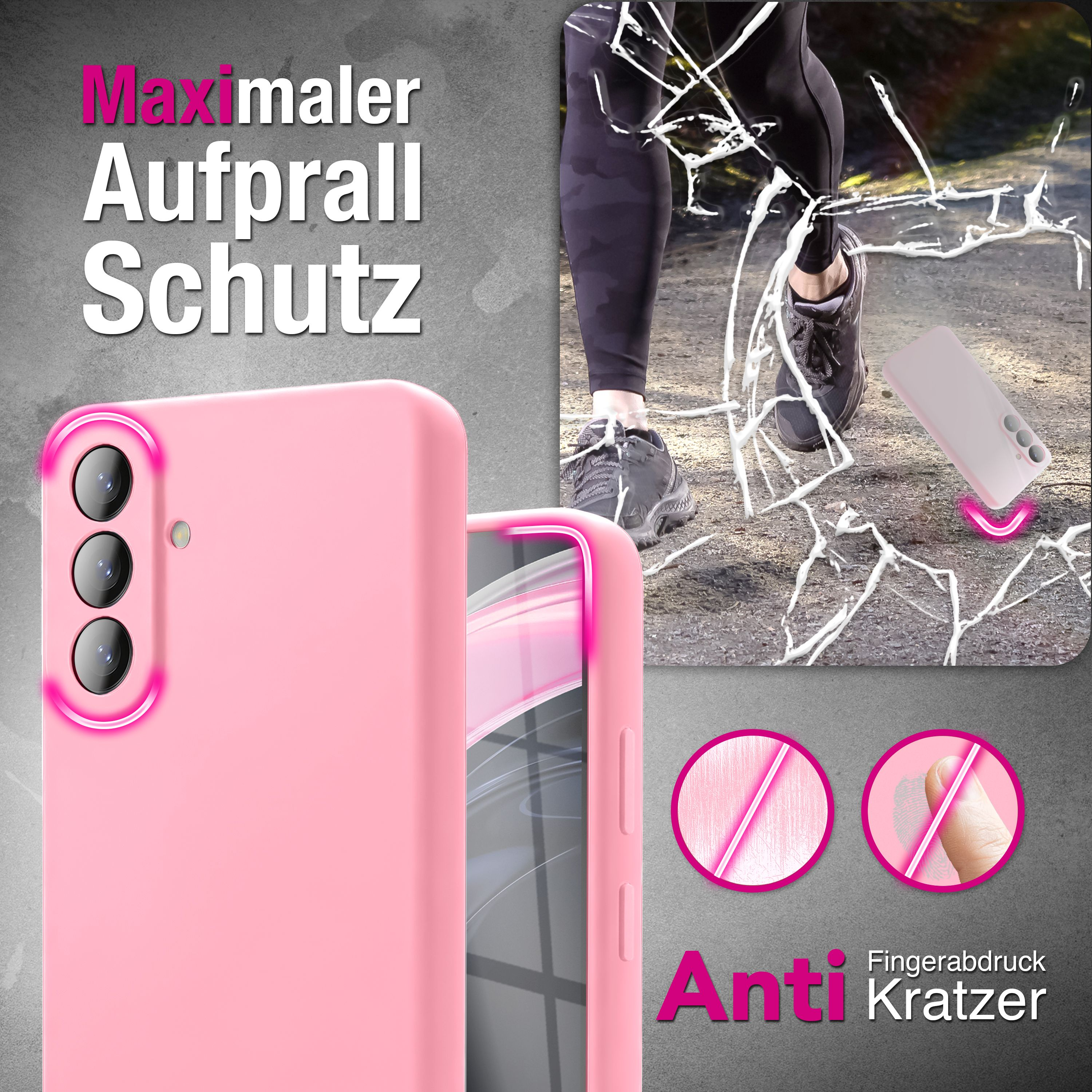 Ein rosafarbenes Handycase schützt vor Stürzen und Kratzern.